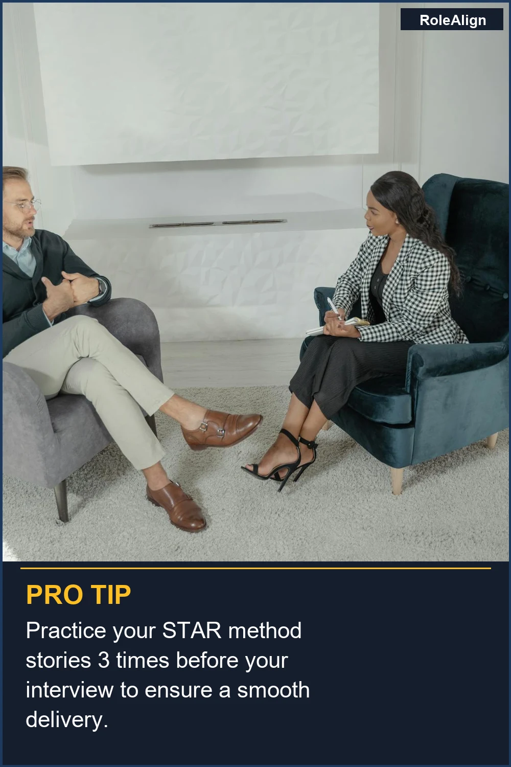 Practica tus historias del método STAR 3 veces antes de tu entrevista para asegurar una entrega fluida.