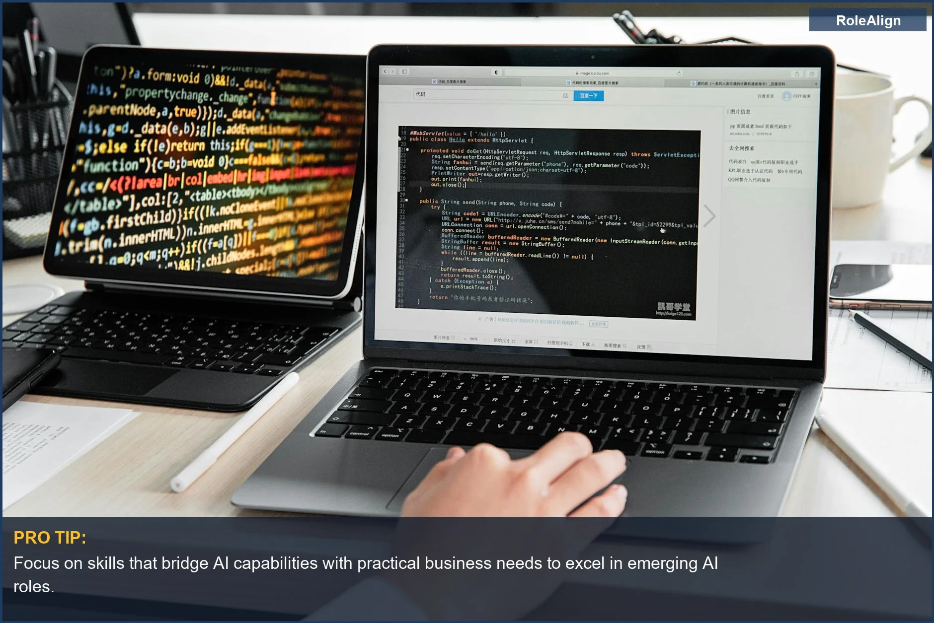 Developer coding on a laptop, illustrating new AI jobs 2026 and the integration of AI systems.