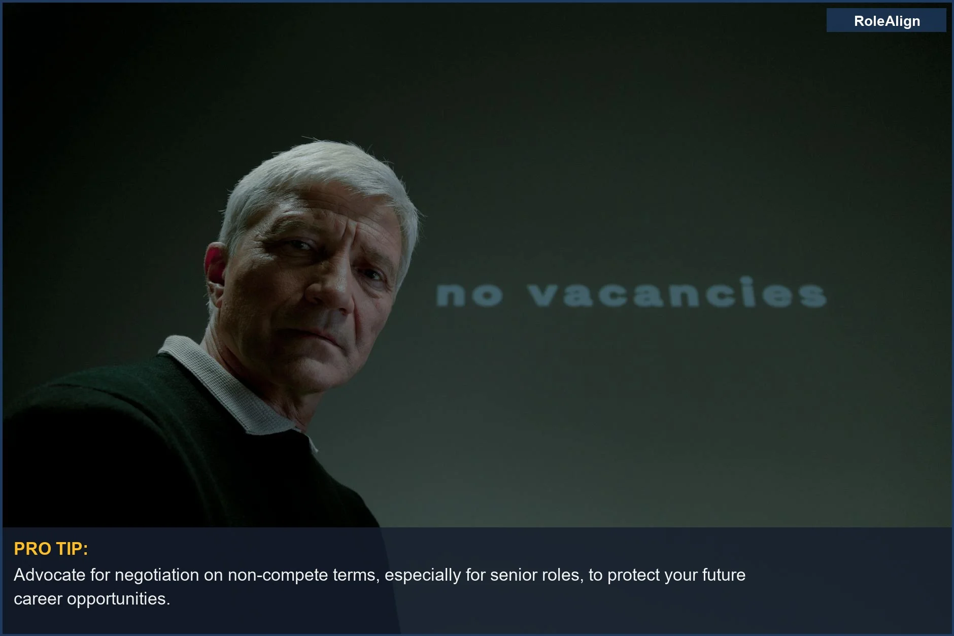 Senior man looking serious, contemplating unemployment and the impact of non-compete enforceability.