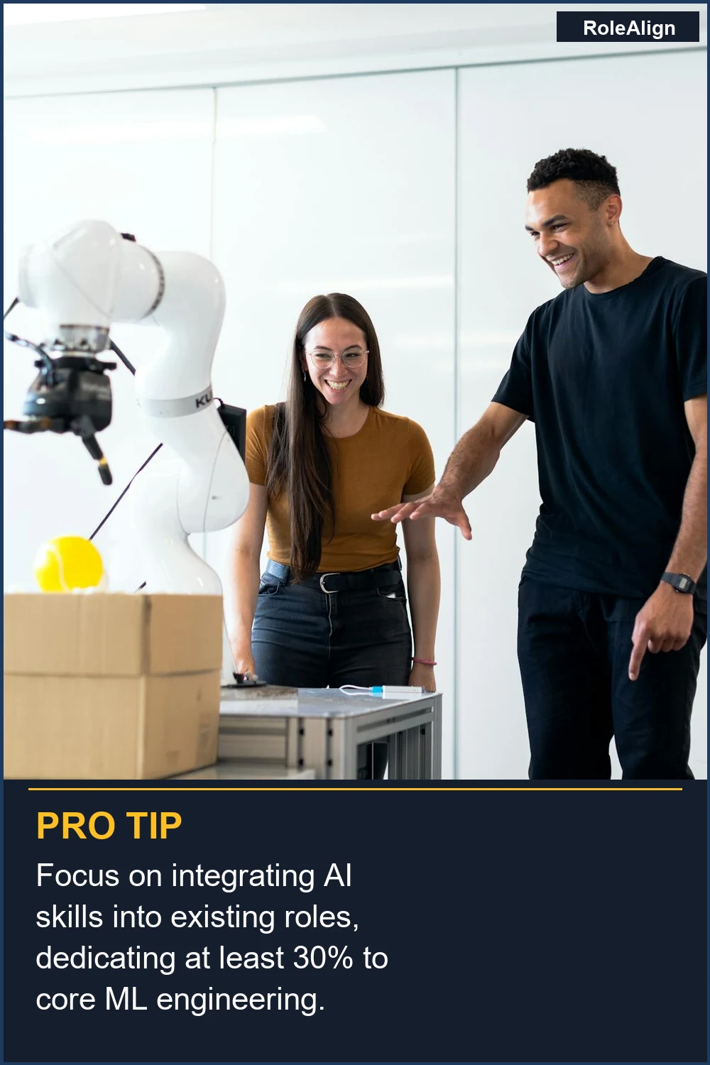 Focus on integrating AI skills into existing roles, dedicating at least 30% to core ML engineering.