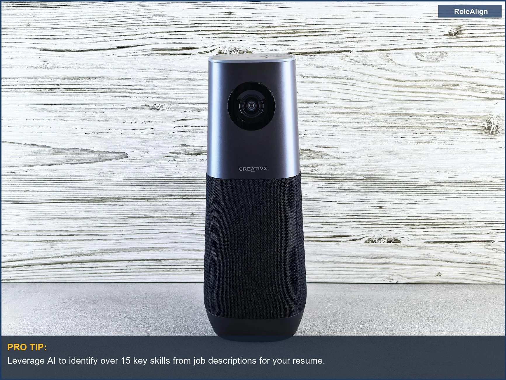 Modern smart speaker with integrated camera, symbolizing AI's role in helping you ai write resume.