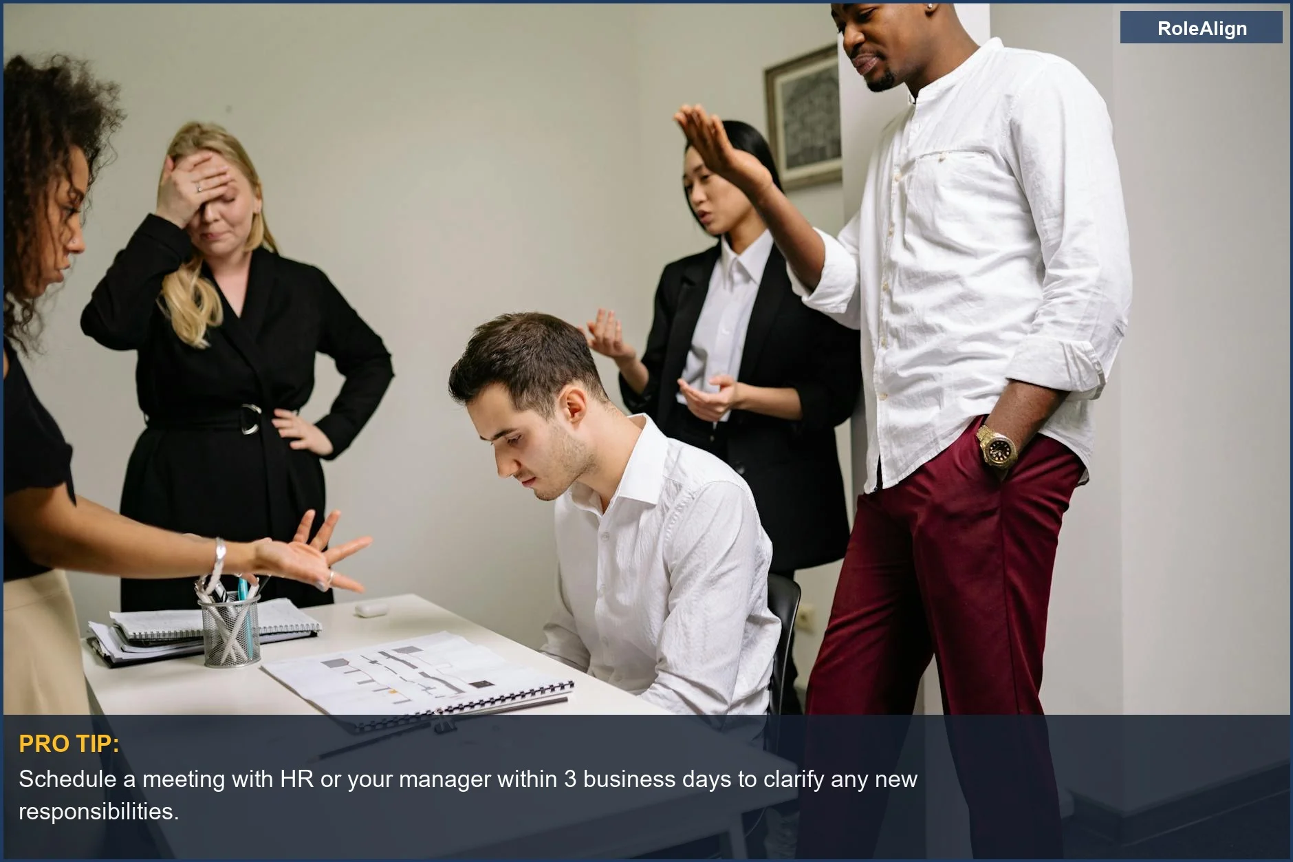 Business professionals in conflict, illustrating the potential fallout when employer rights regarding job duties are exercised unilaterally.