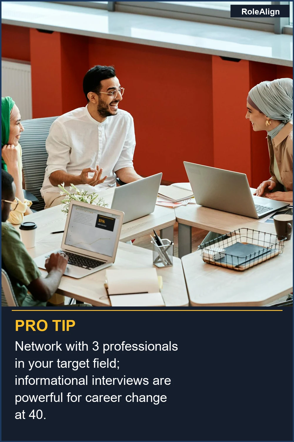 Network with 3 professionals in your target field; informational interviews are powerful for career change at 40.