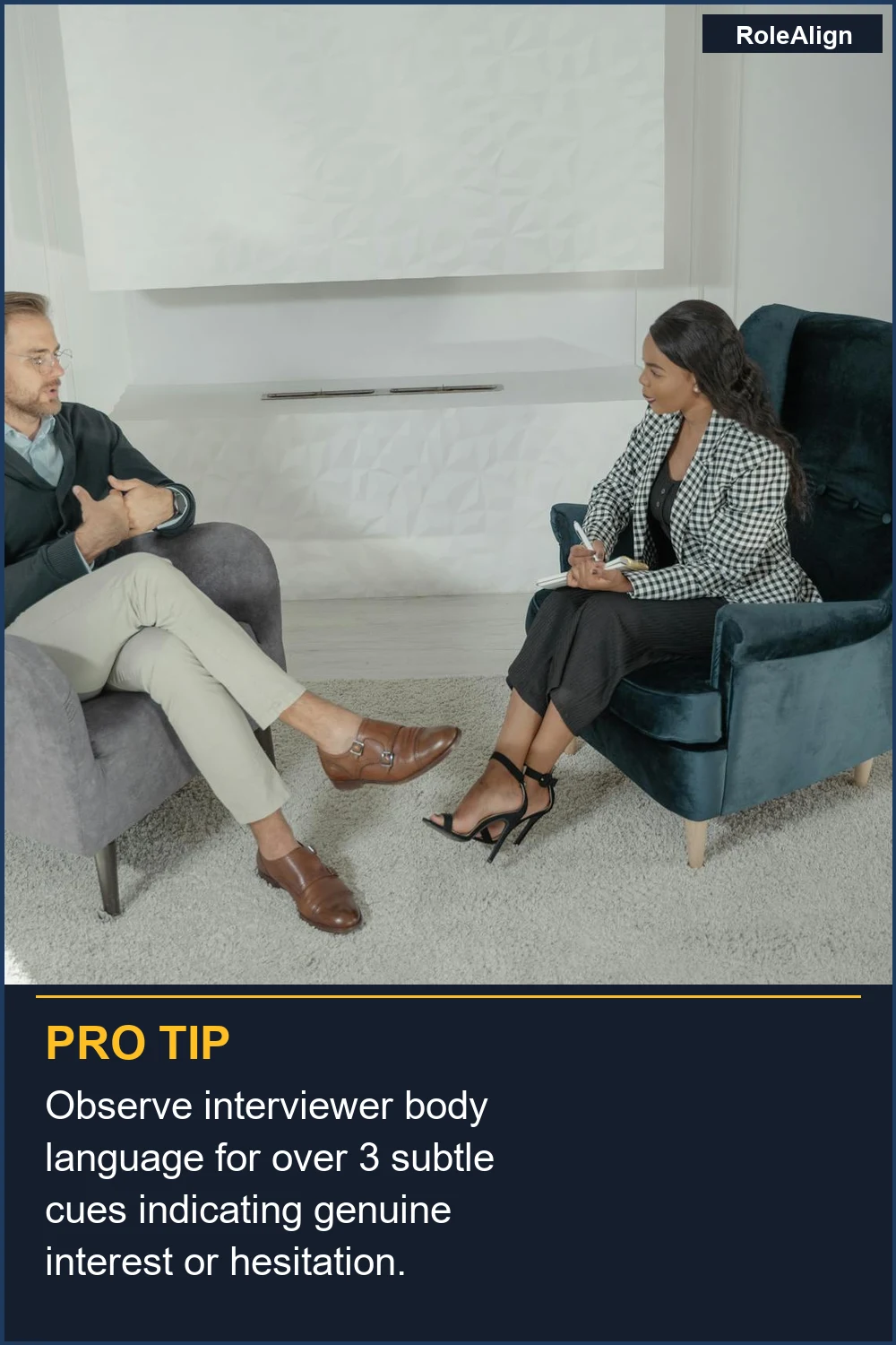 Observe interviewer body language for over 3 subtle cues indicating genuine interest or hesitation.