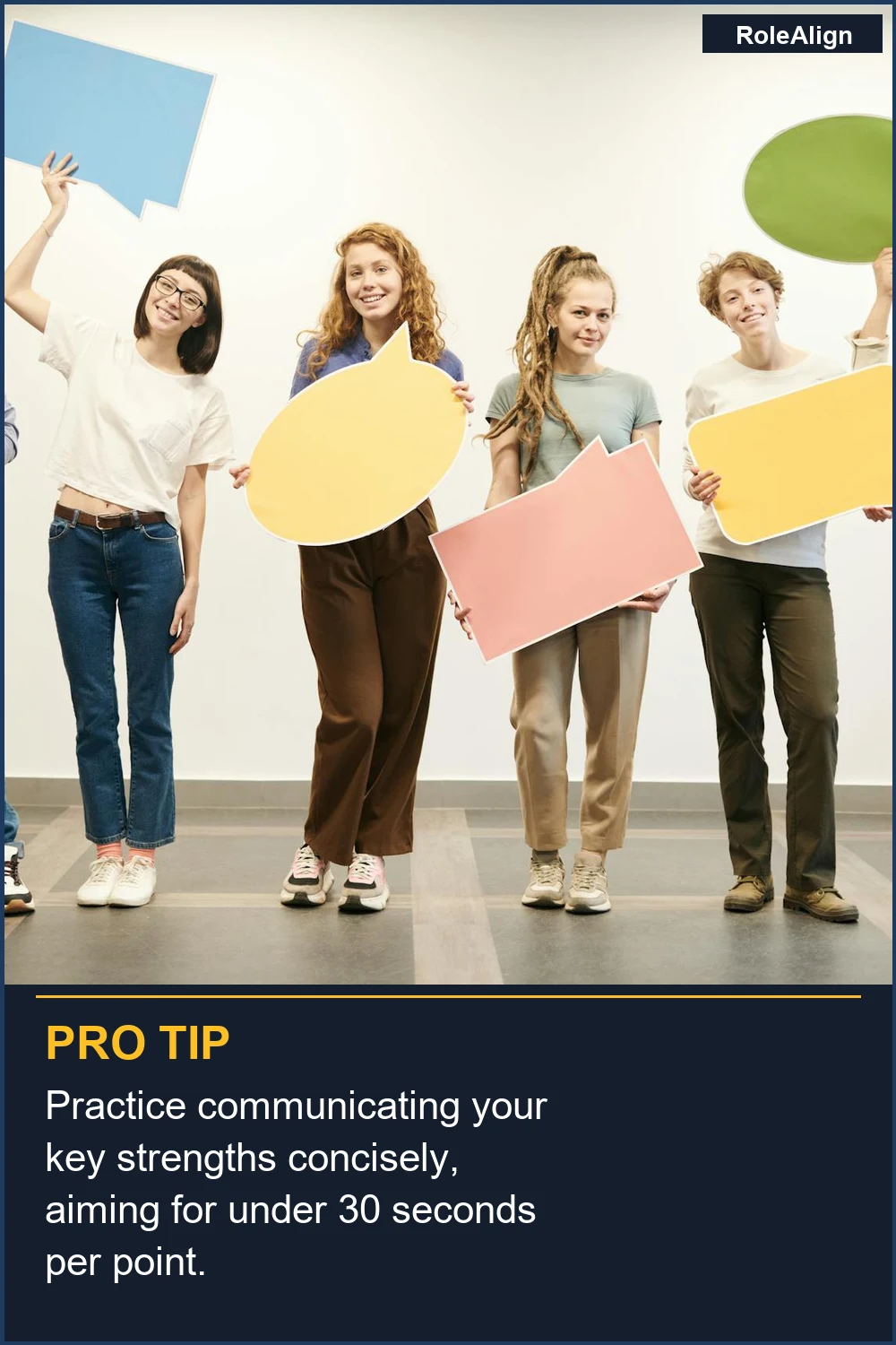 Practica comunicar tus fortalezas clave de manera concisa, apuntando a menos de 30 segundos por punto.