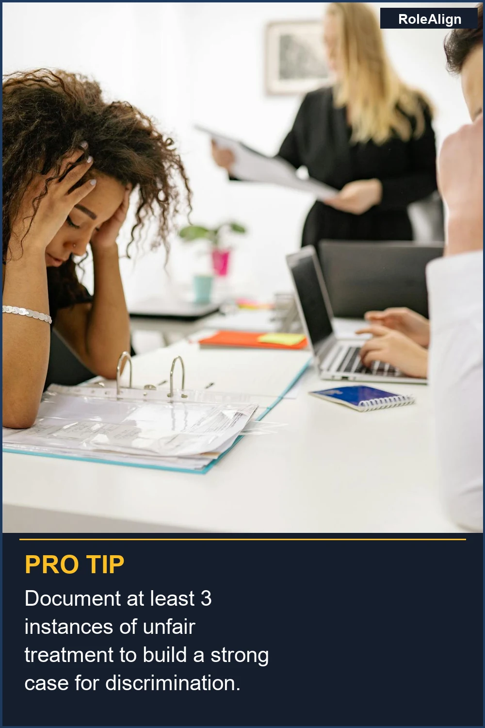 Document at least 3 instances of unfair treatment to build a strong case for discrimination.