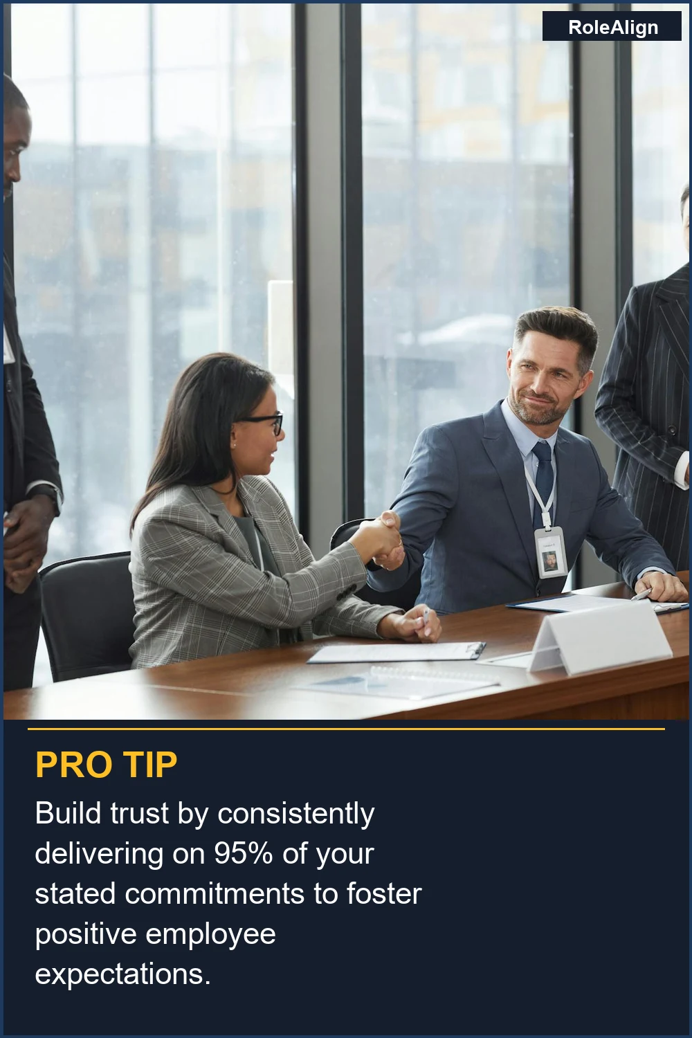 Build trust by consistently delivering on 95% of your stated commitments to foster positive employee expectations.