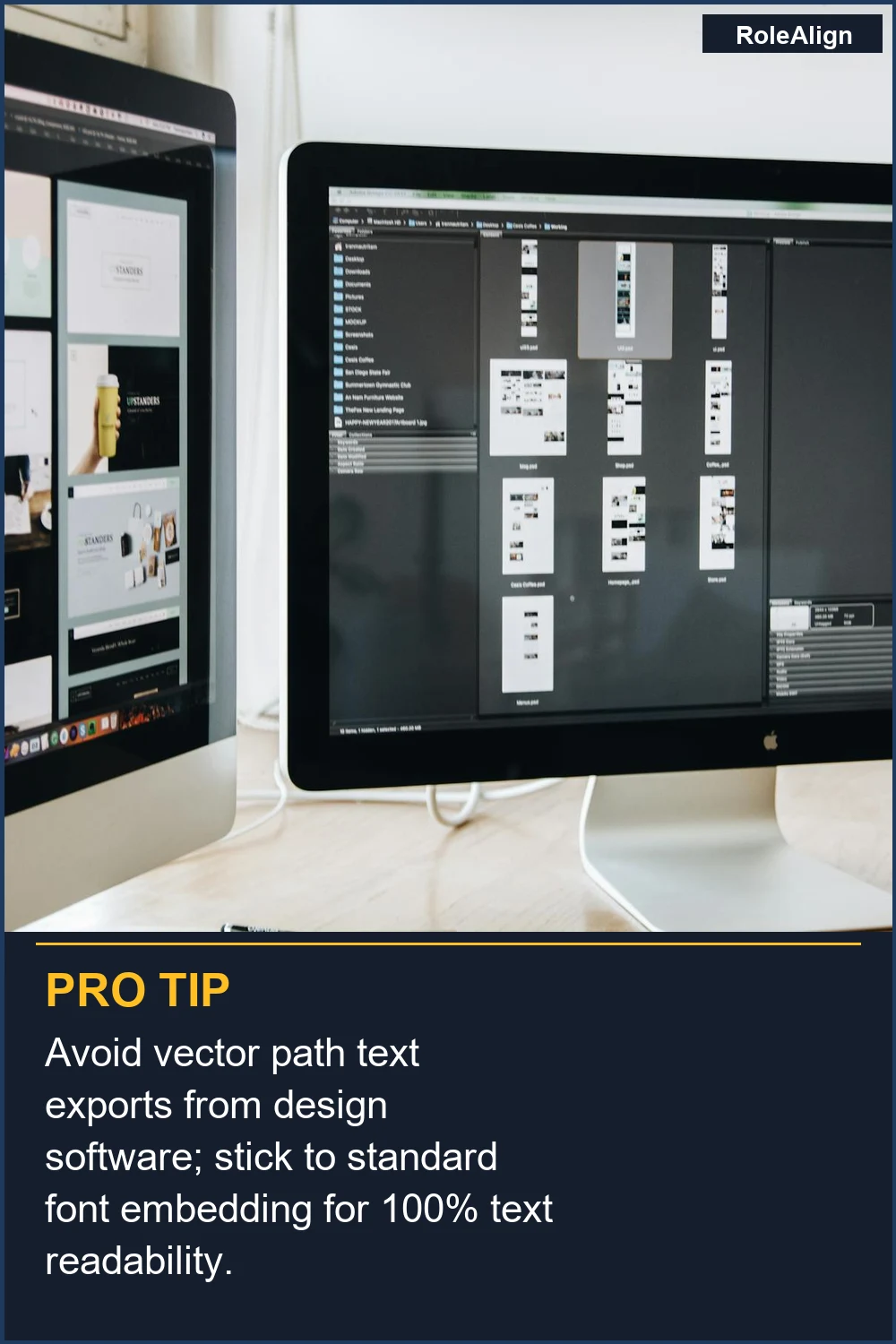 Evita las exportaciones de texto con trazados vectoriales del software de diseño; quédate con la incrustación de fuentes estándar para una legibilidad del texto del 100%.