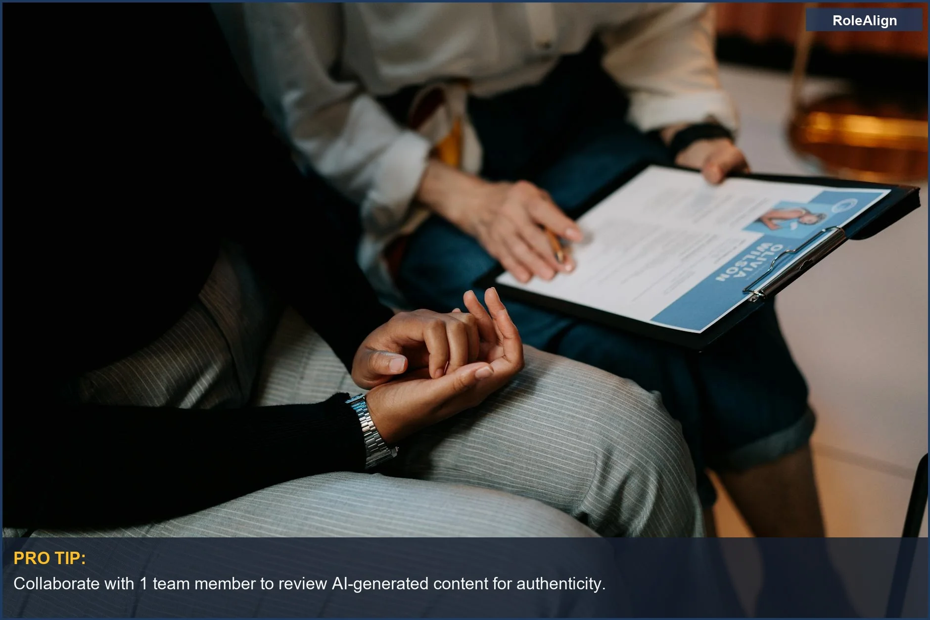 Two professionals reviewing a resume together, visualizing AI resume tool influence on teamwork.