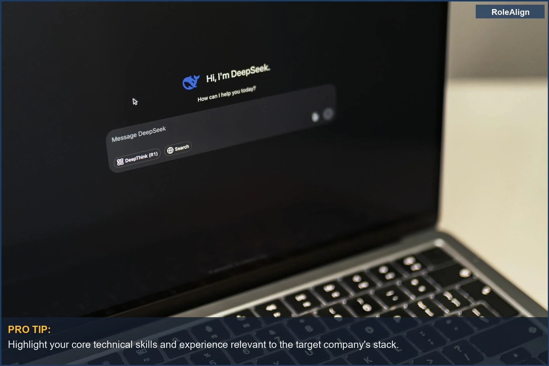 MacBook displaying DeepSeek AI interface, showcasing the power of AI resume screening.