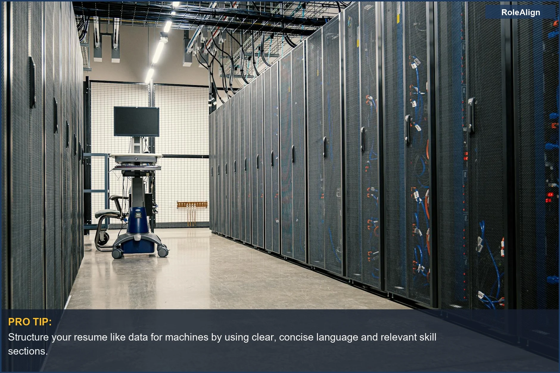 Modern data center infrastructure, representing the technical backbone of ATS scoring beyond keyword matching.