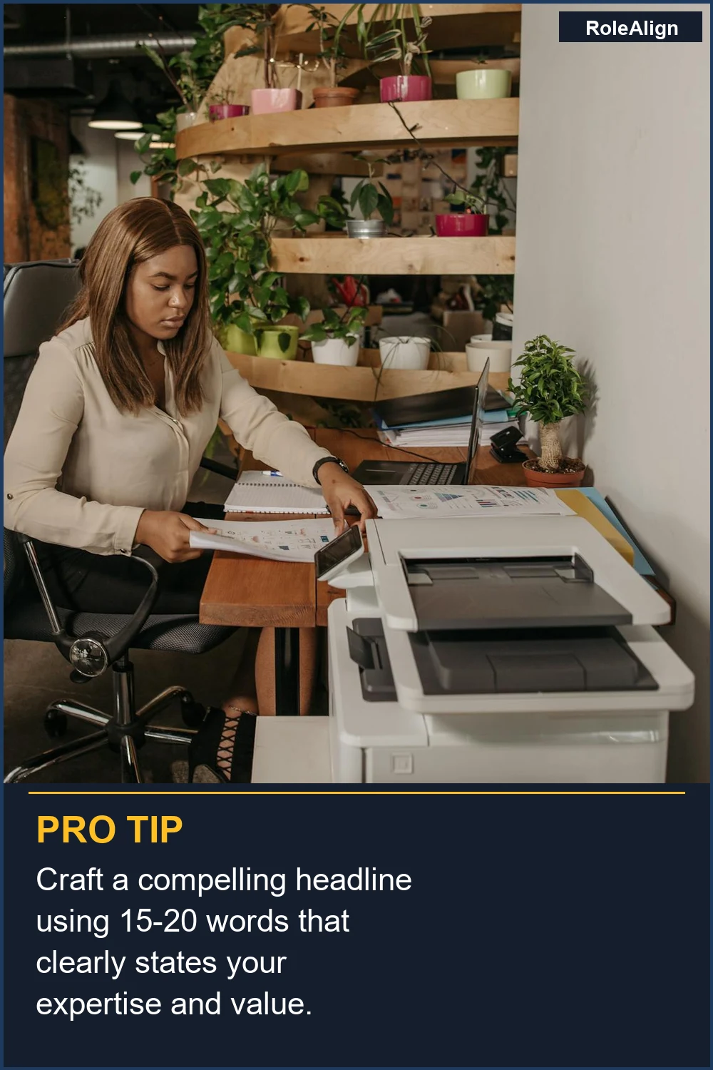 Craft a compelling headline using 15-20 words that clearly states your expertise and value.