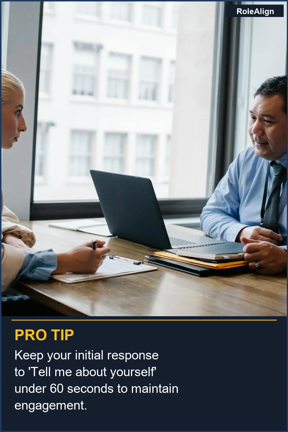 Keep your initial response to 'Tell me about yourself' under 60 seconds to maintain engagement.