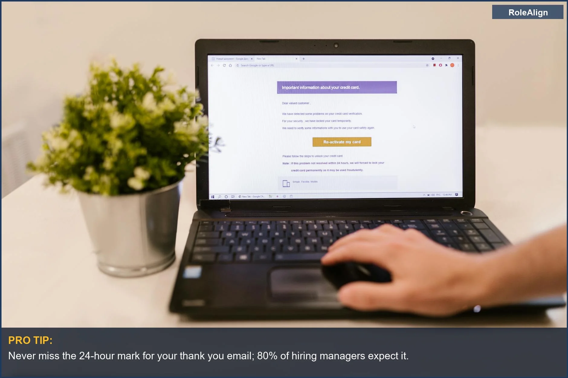 Person reading an email on a laptop, emphasizing the importance of a timely thank you email after interview.