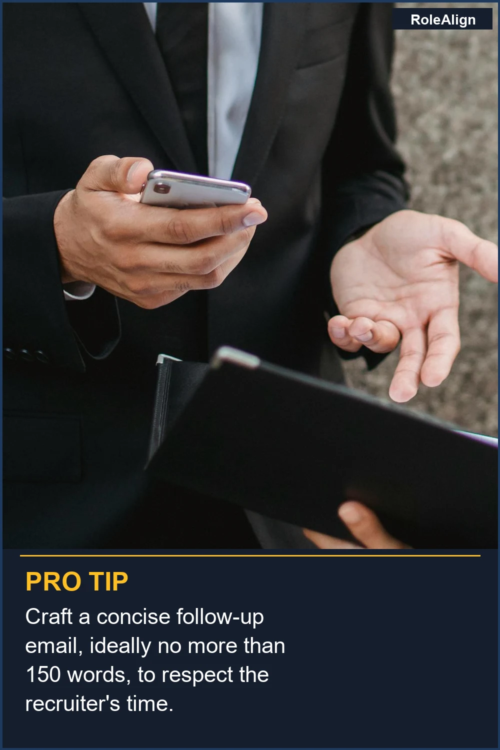 Craft a concise follow-up email, ideally no more than 150 words, to respect the recruiter's time.