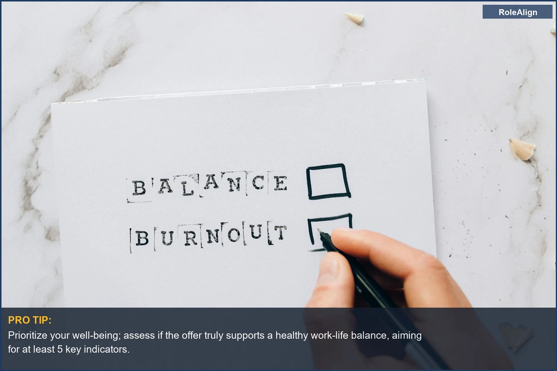 Woman weighing work-life balance options on a checklist to evaluate a job offer.