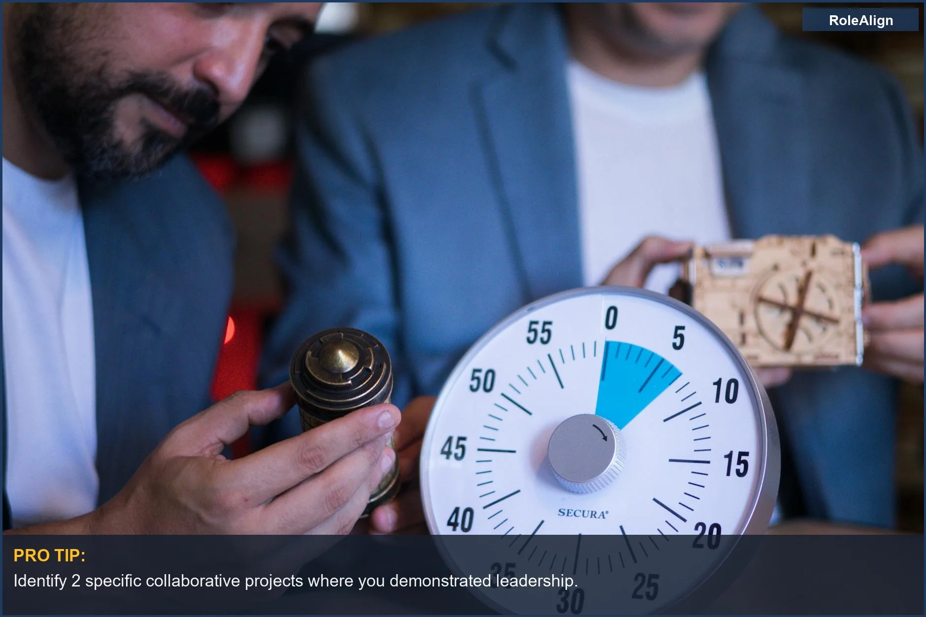 Team solving a timed puzzle, demonstrating collaboration and strategic thinking for career change.