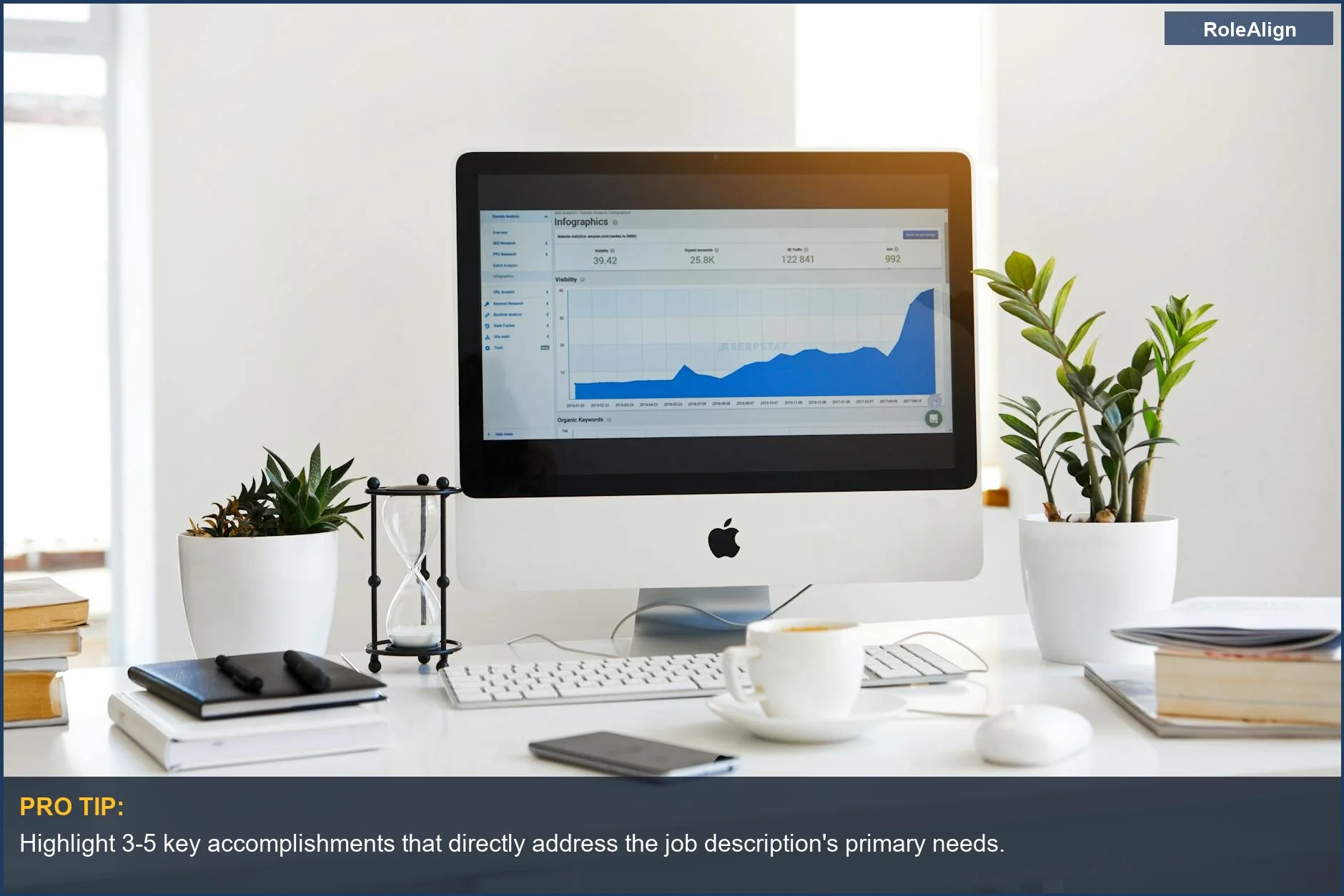 Modern office workspace with computer screen displaying analytics, symbolizing how to translate skills effectively.