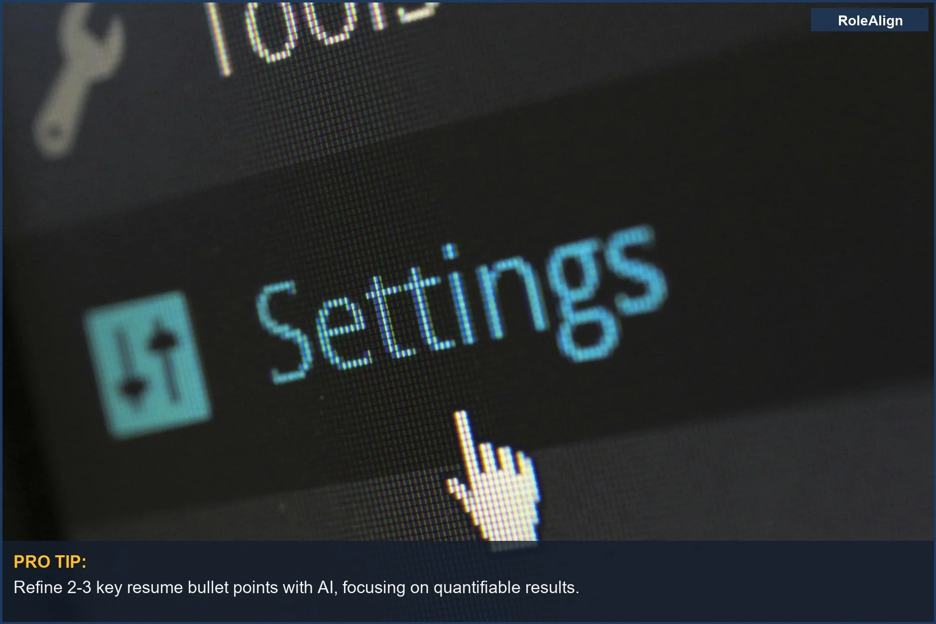 Computer screen settings button with cursor, demonstrating how to use AI for a non-generic resume.