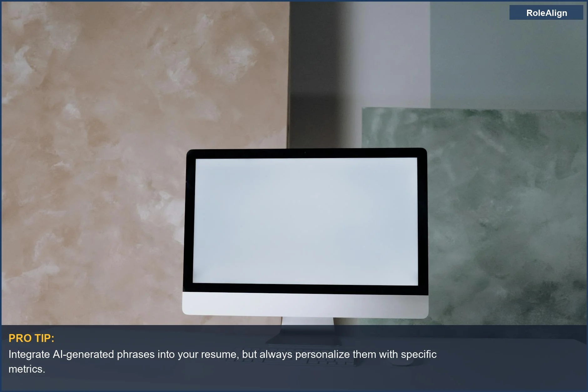 Elegant desktop with computer, keyboard, and mouse, showing how to use AI for resumes effectively without sounding generic.