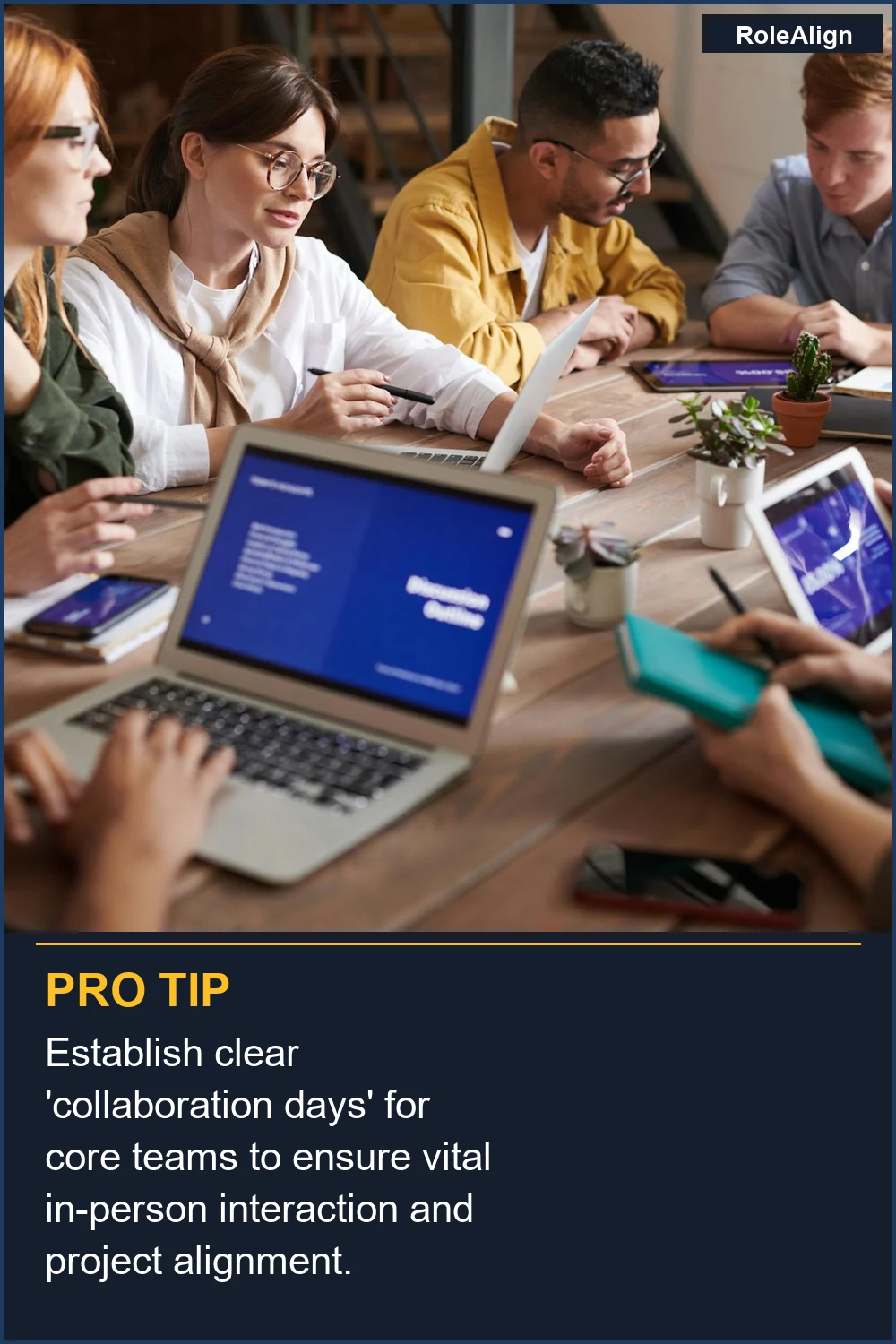 Establish clear 'collaboration days' for core teams to ensure vital in-person interaction and project alignment.