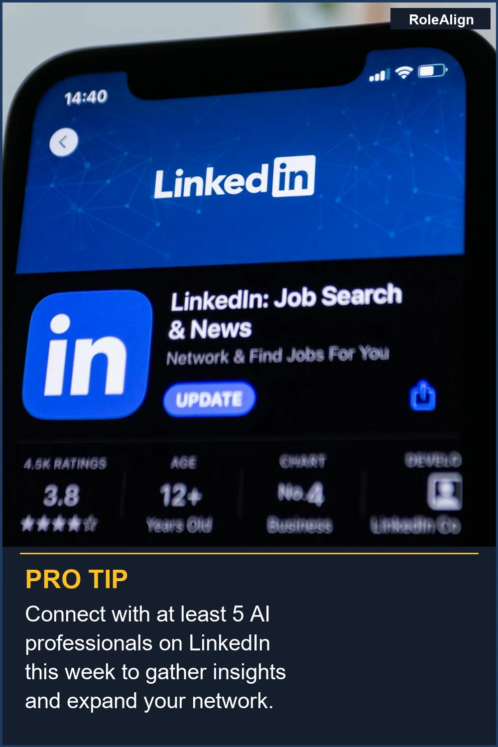 Connect with at least 5 AI professionals on LinkedIn this week to gather insights and expand your network.