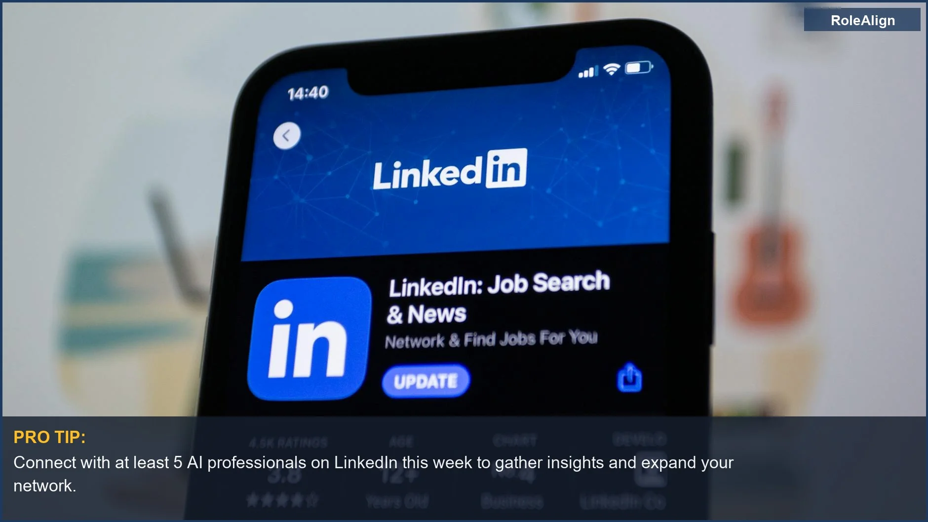 Close-up of the LinkedIn app on a smartphone, emphasizing networking for identifying transferable skills for an AI career pivot.