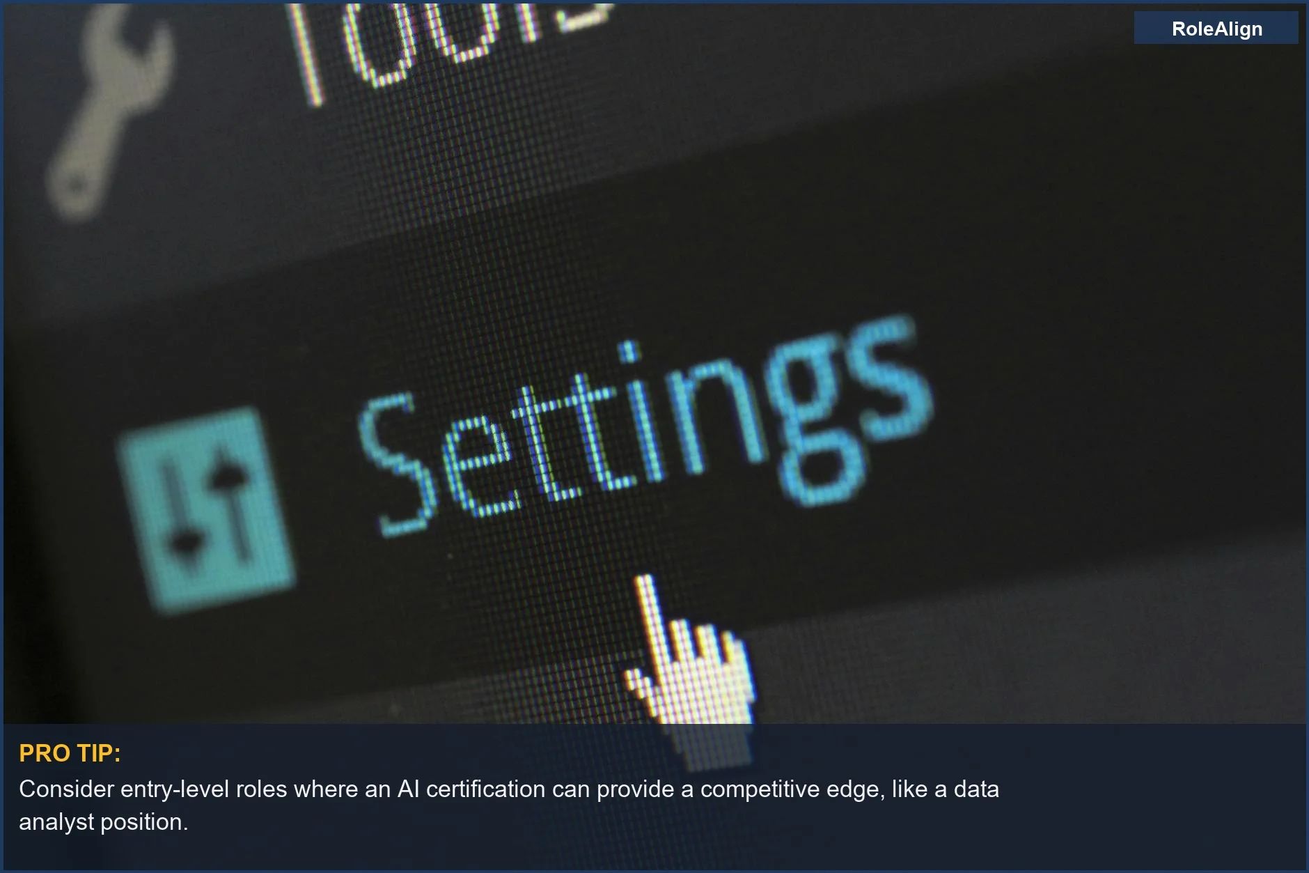 Close-up of computer settings, illustrating how an AI cert can open doors to entry-level data analyst roles.