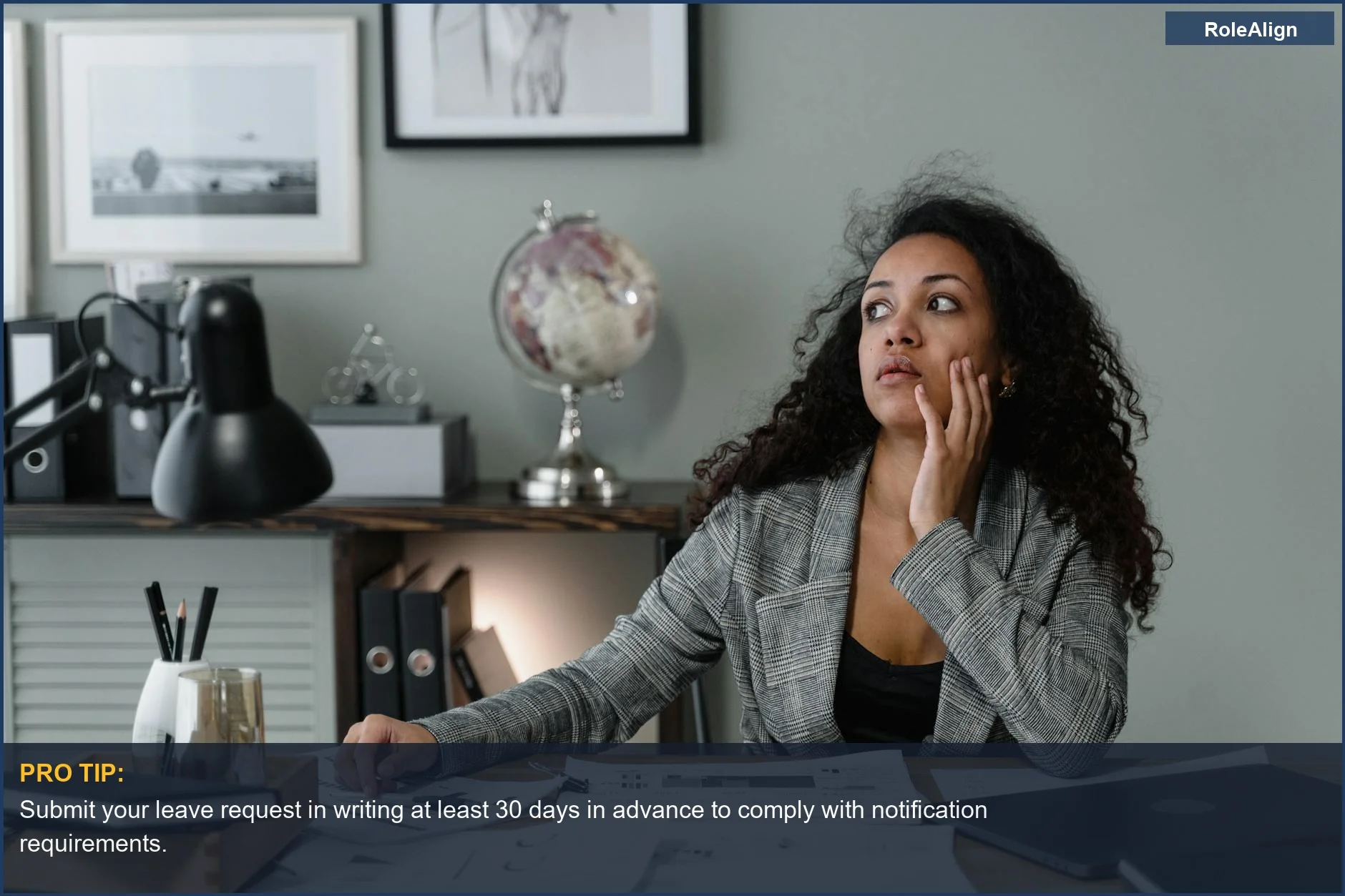 Businesswoman reviewing documents for maternity leave notification to her employer.