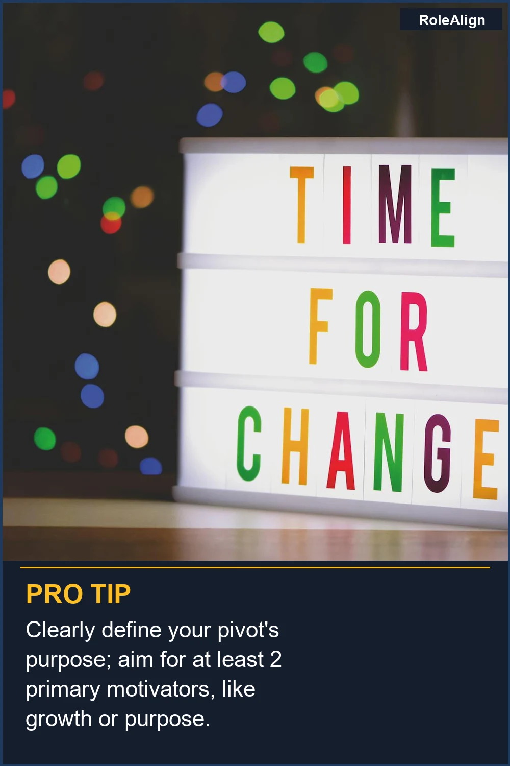 Clearly define your pivot's purpose; aim for at least 2 primary motivators, like growth or purpose.