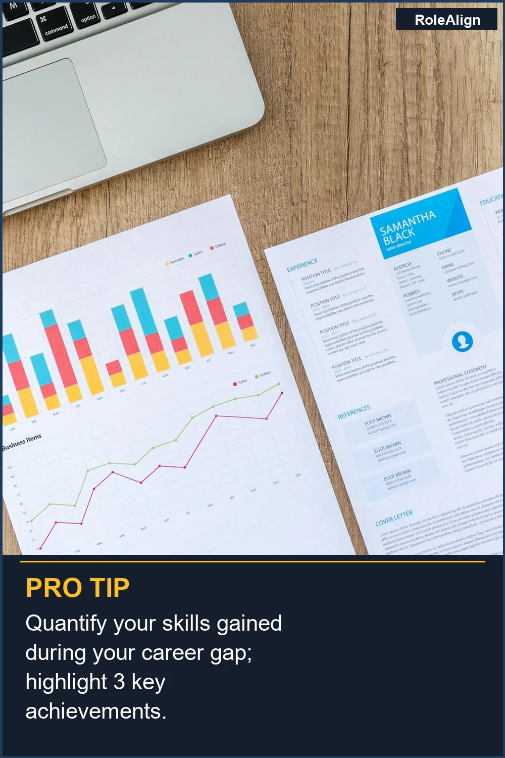 Cuantifica tus habilidades adquiridas durante tu laguna laboral; destaca 3 logros clave.