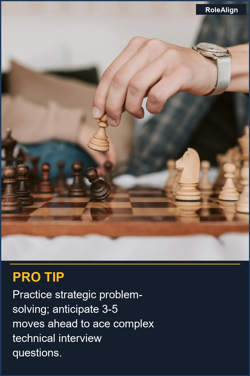 Practica la resolución estratégica de problemas; anticipa 3-5 movimientos por adelantado para superar preguntas técnicas complejas de la entrevista.