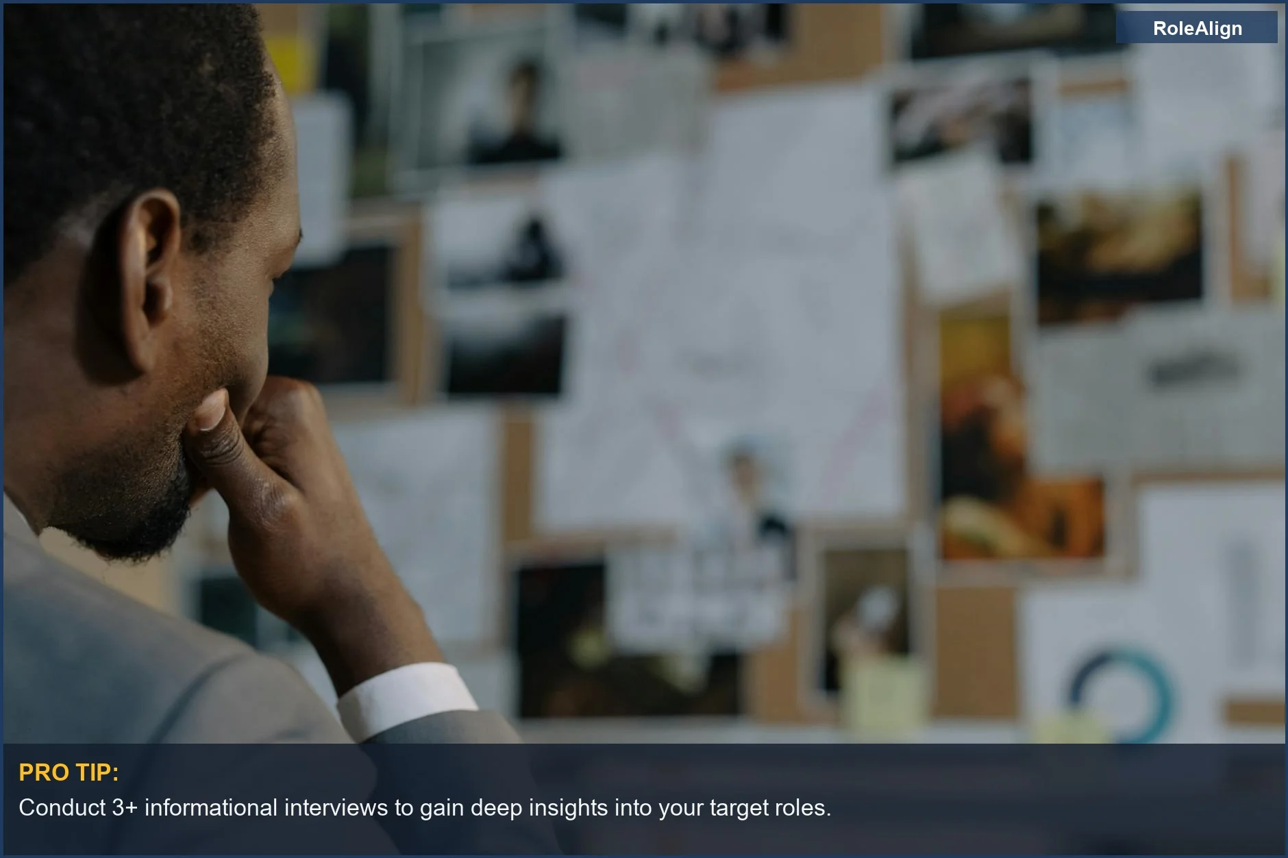 Detective examining an evidence board, symbolizing in-depth analysis for researching career transitions.