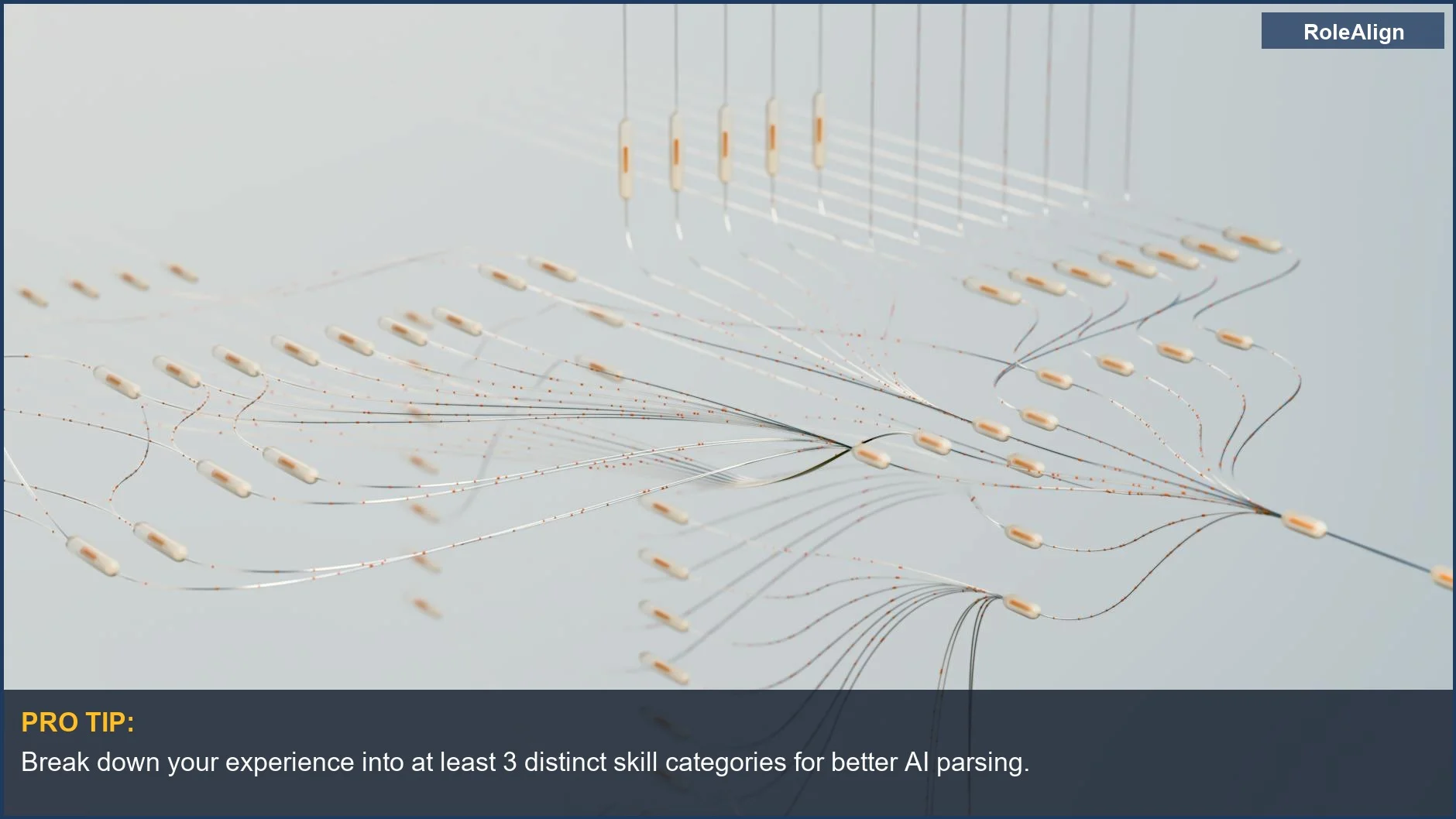 Visualización 3D de redes neuronales y conexiones de IA, explicando el complejo proceso de los algoritmos de IA para la búsqueda de empleo.
