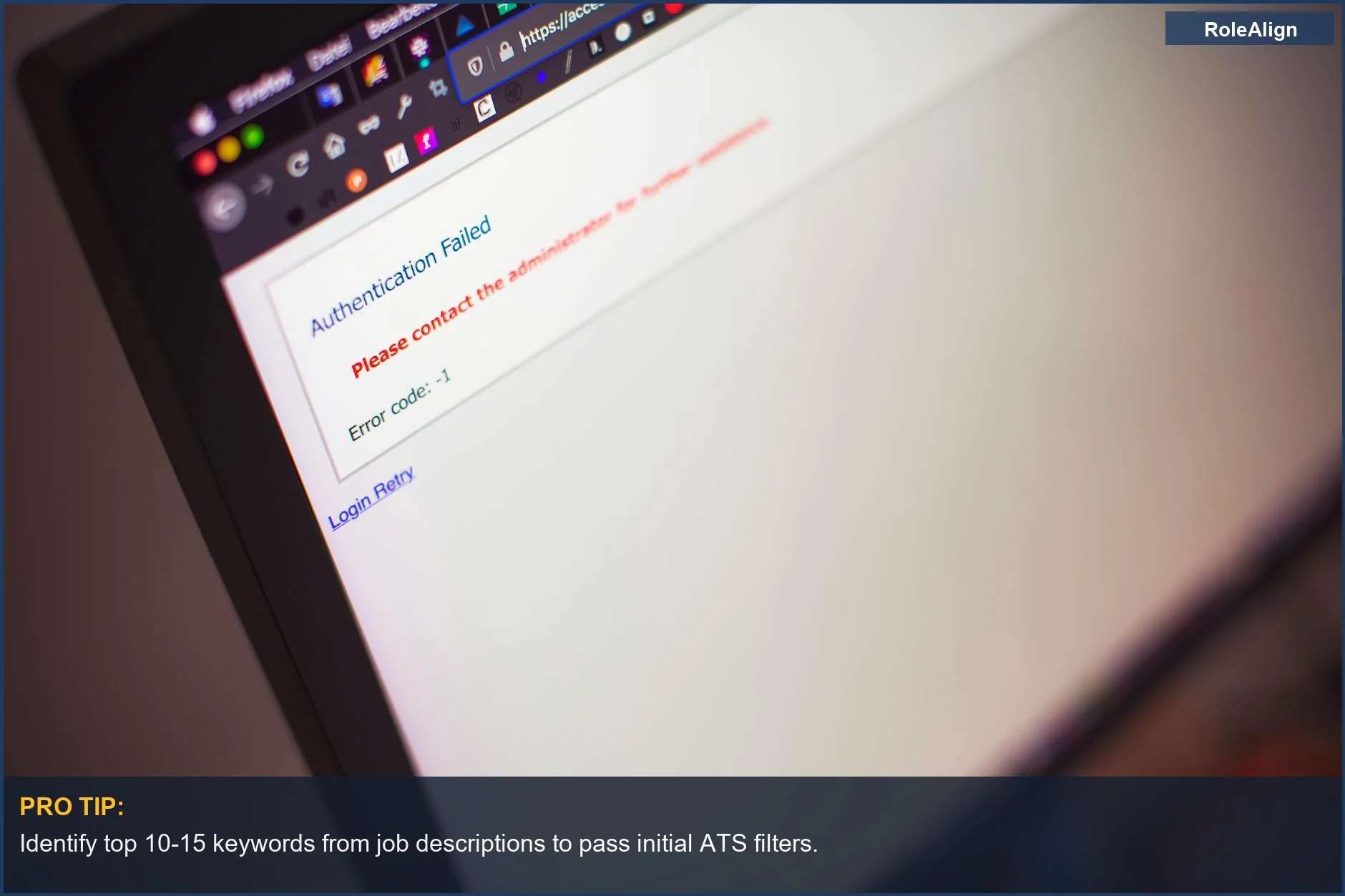 Computer screen displaying an authentication failed message, a common ATS error for job seekers.