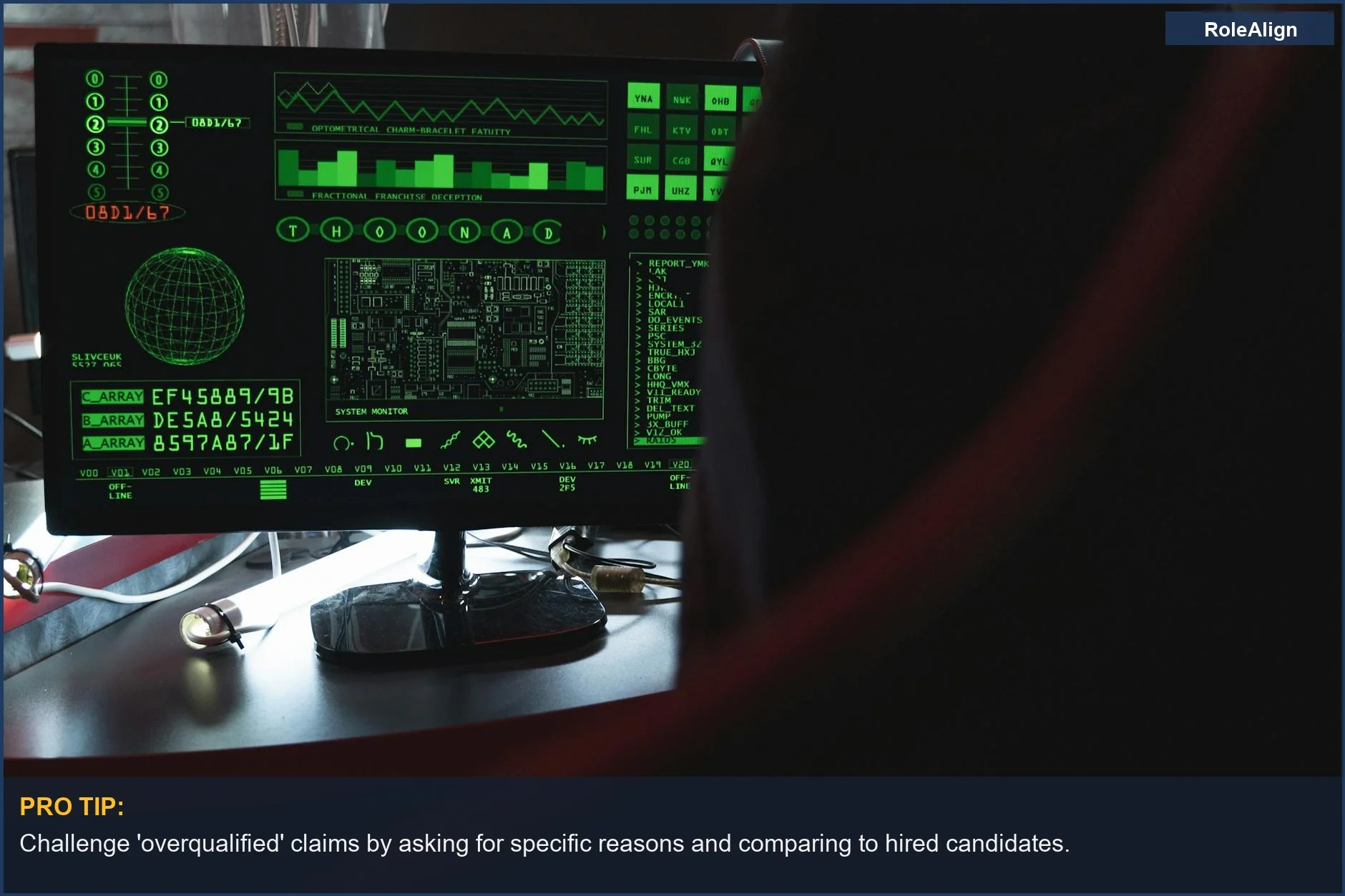 Código de seguridad digital en un monitor, simbolizando los sesgos ocultos en las decisiones de contratación.