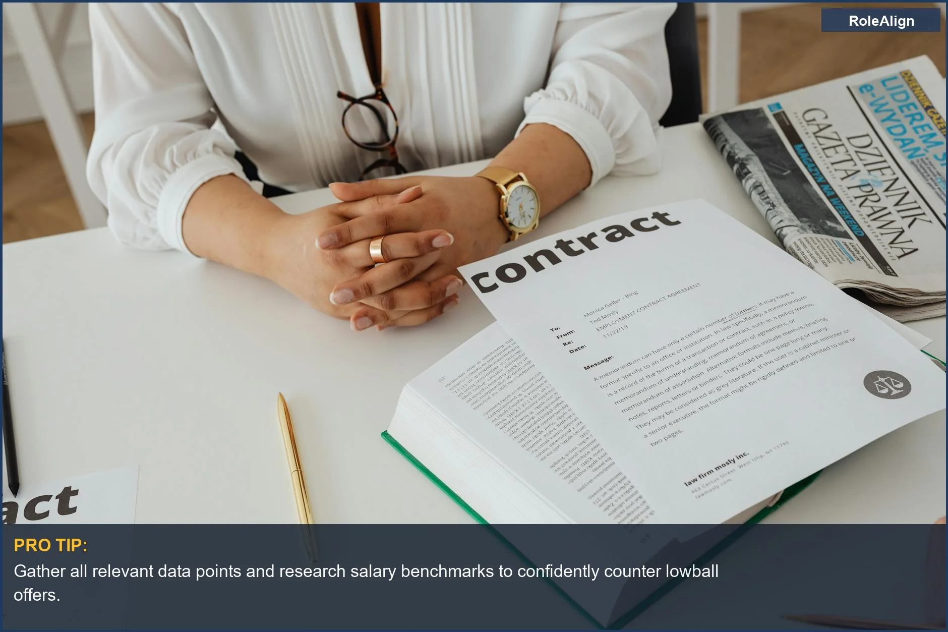 Businesswoman reviewing contracts, illustrating the impact of negotiation on her career trajectory.