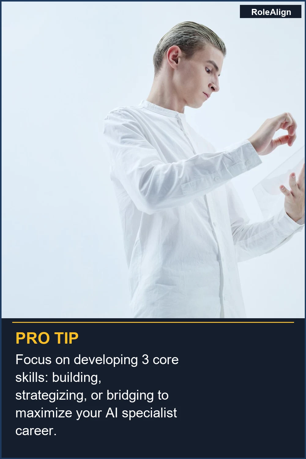 Focus on developing 3 core skills: building, strategizing, or bridging to maximize your AI specialist career.