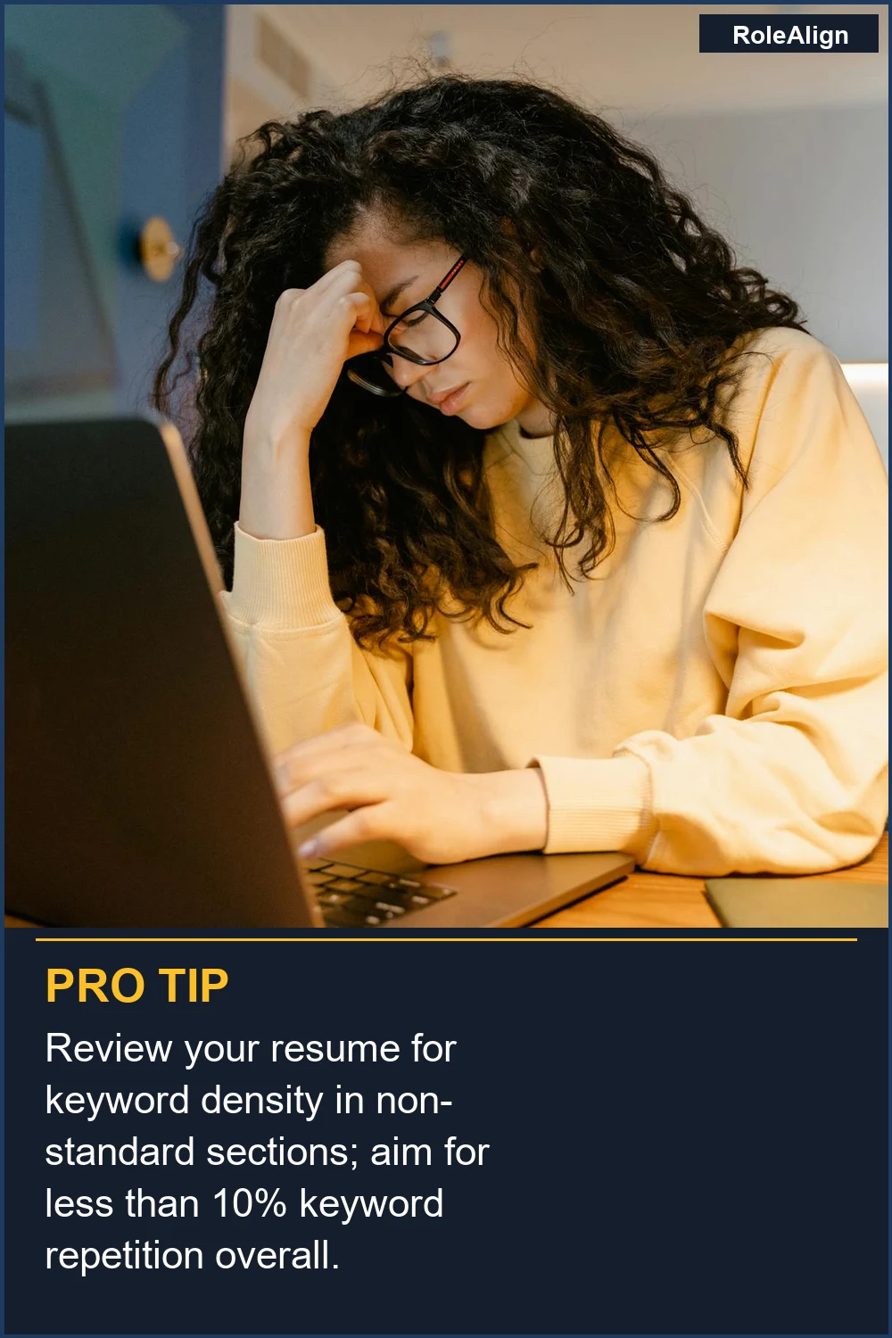 Review your resume for keyword density in non-standard sections; aim for less than 10% keyword repetition overall.