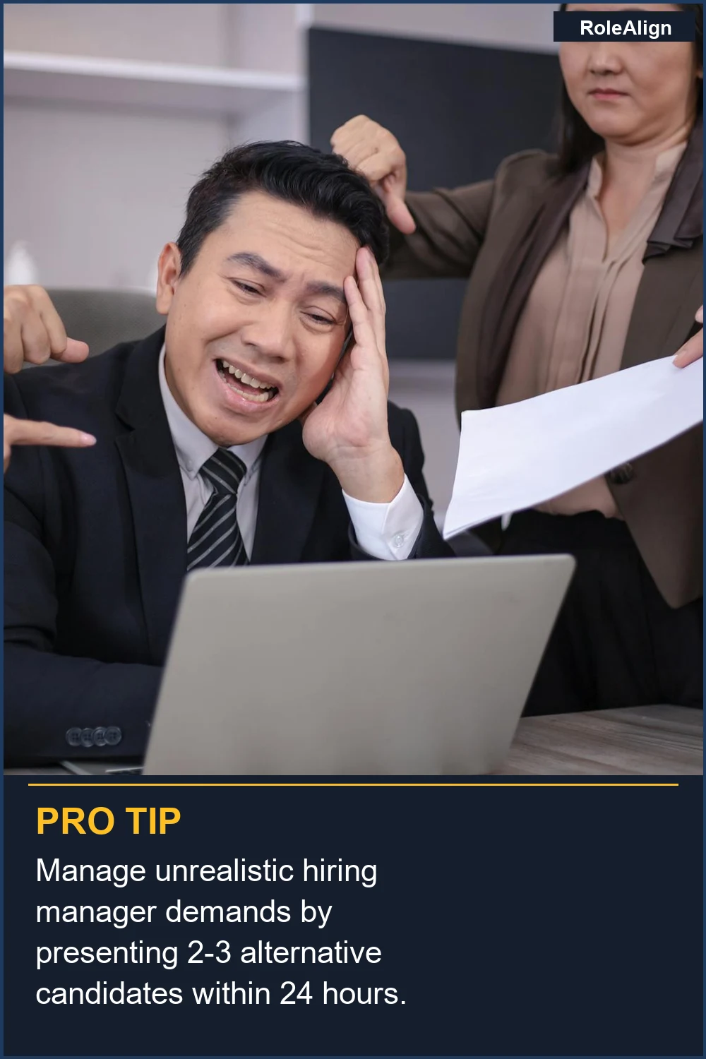 Gestiona las demandas poco realistas del gerente de contratación presentando 2-3 candidatos alternativos en 24 horas.