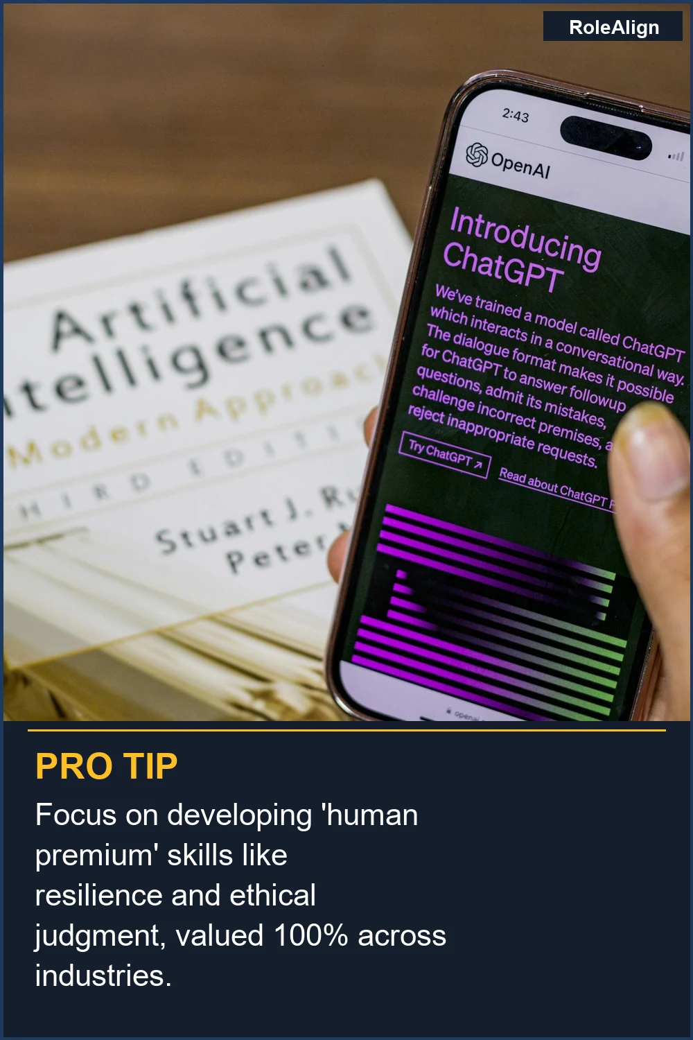 Focus on developing 'human premium' skills like resilience and ethical judgment, valued 100% across industries.