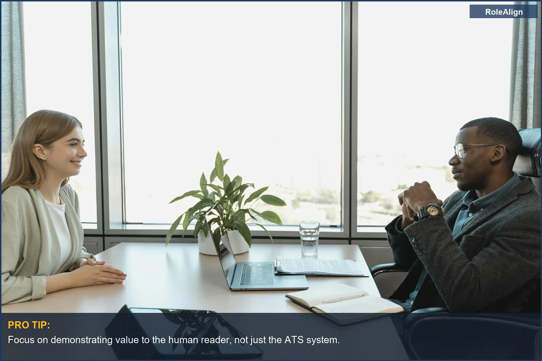 Recruiter interviews candidate, highlighting ATS optimization tools problems and flawed logic.