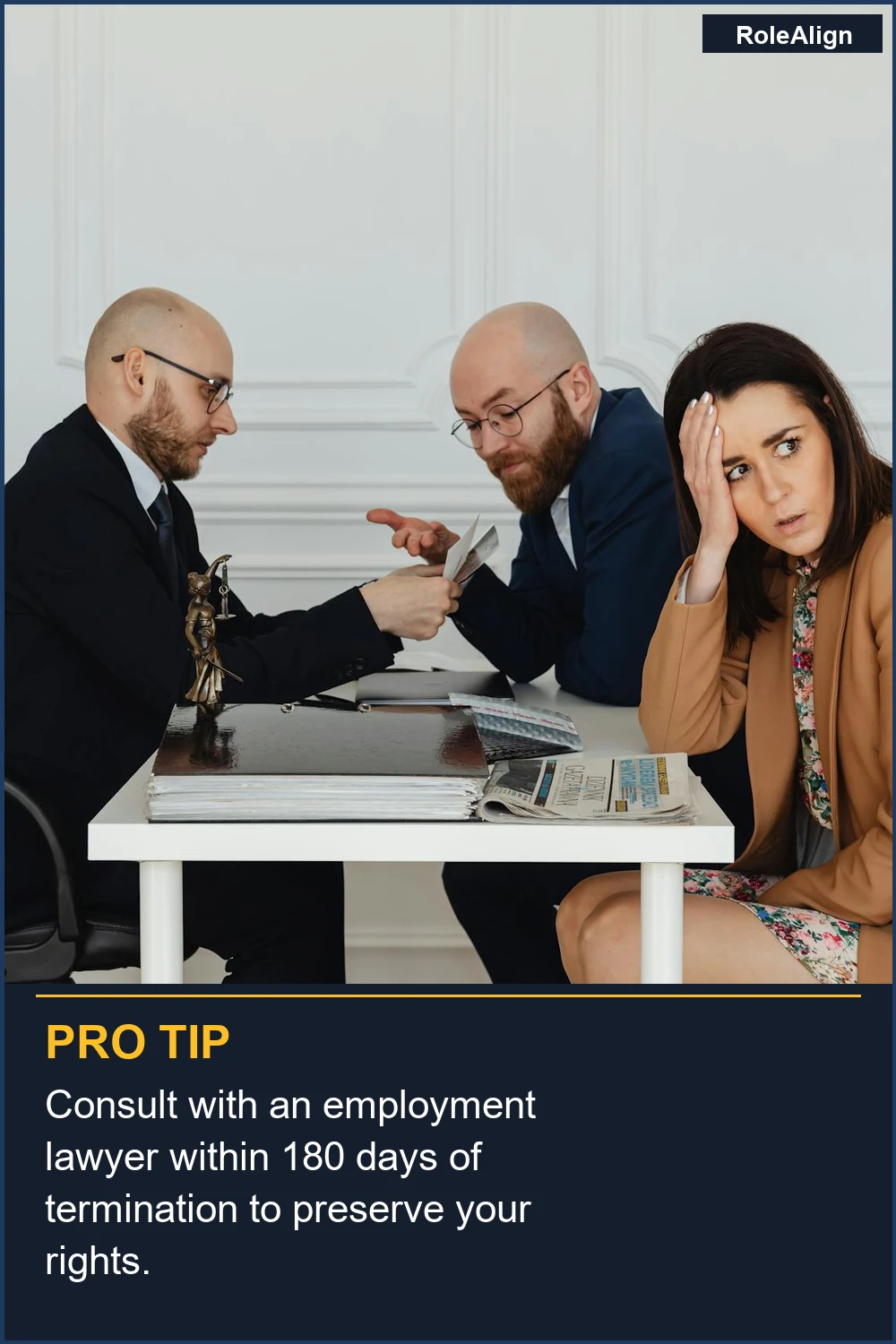 Consult with an employment lawyer within 180 days of termination to preserve your rights.