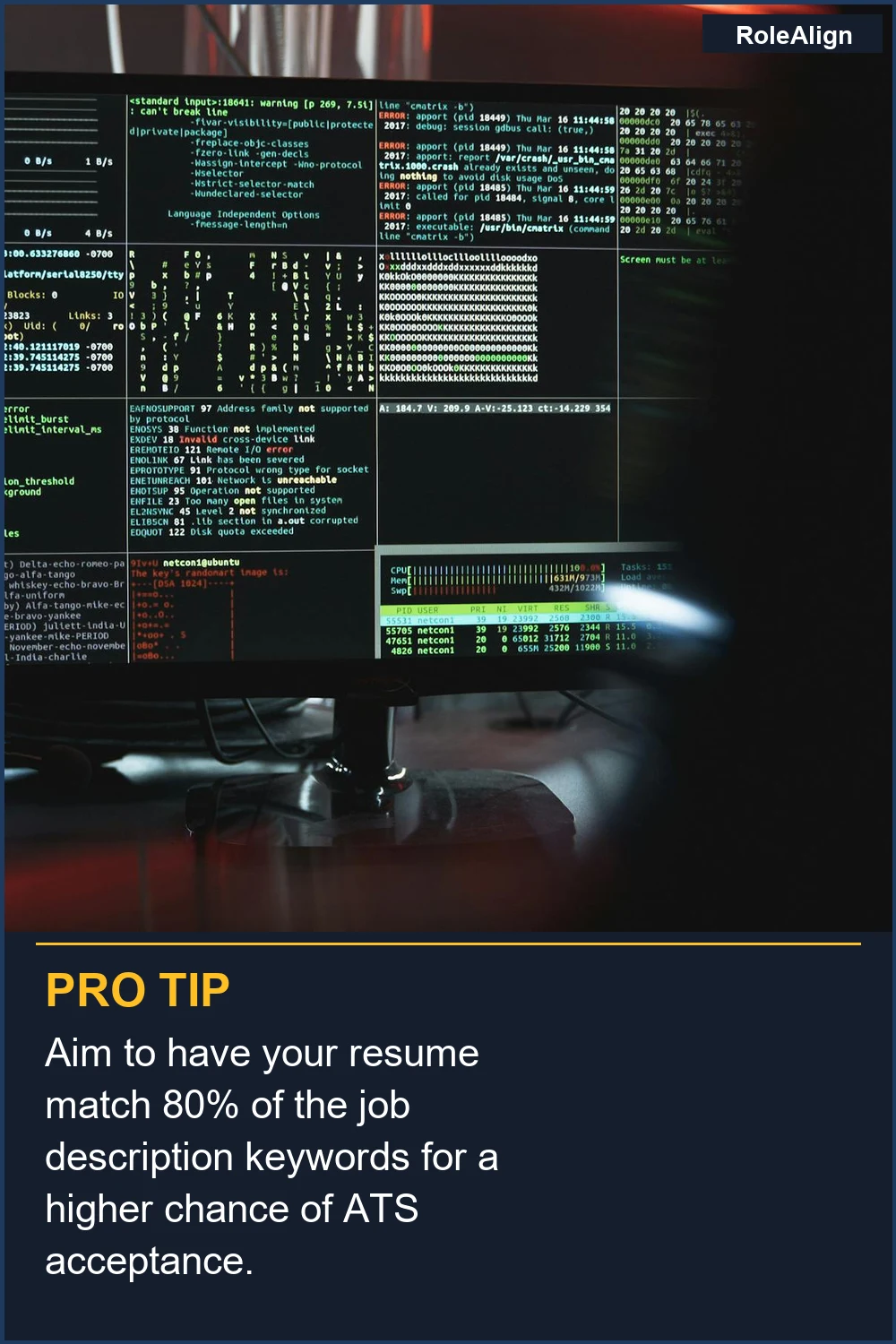 Aim to have your resume match 80% of the job description keywords for a higher chance of ATS acceptance.