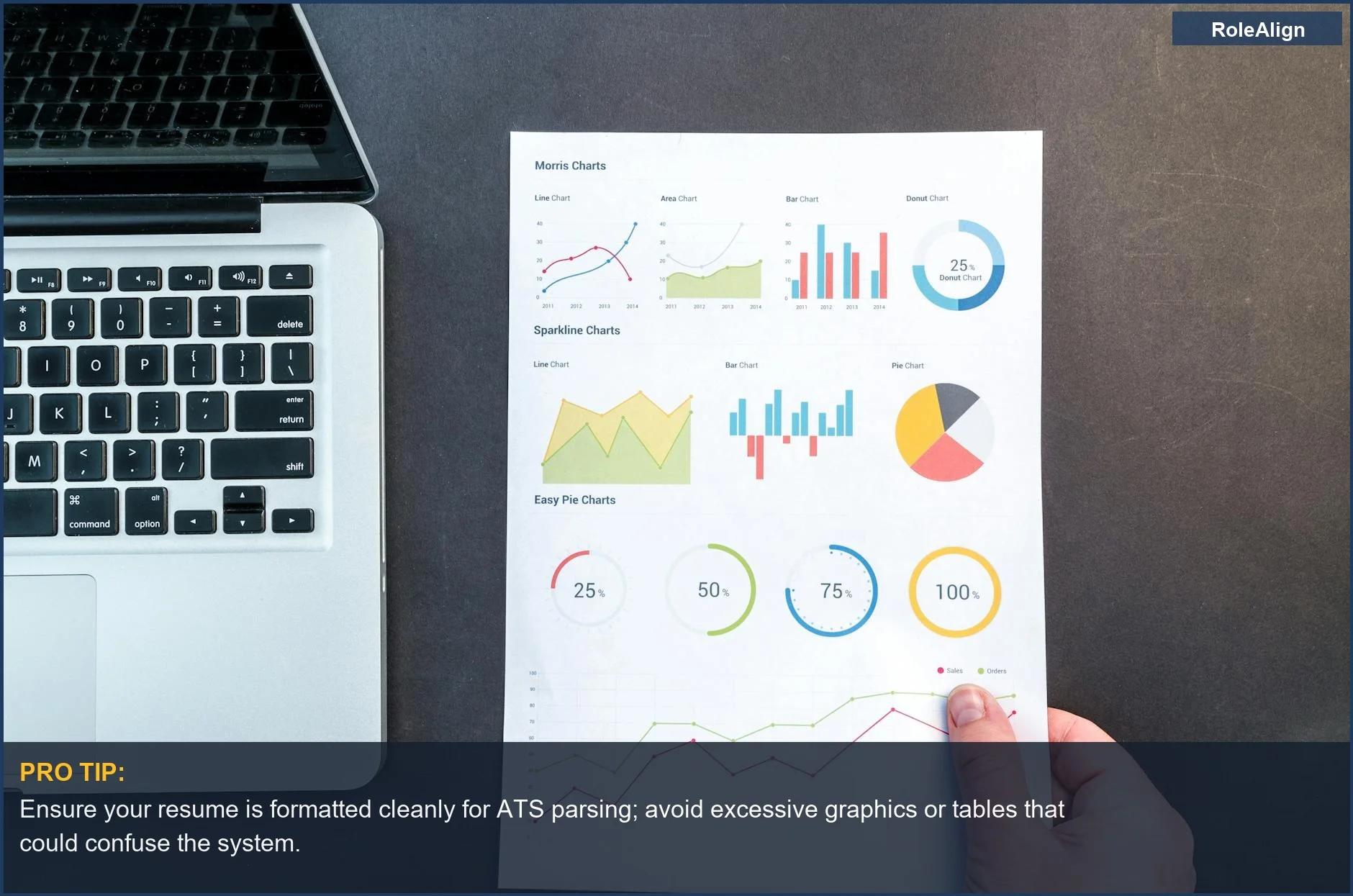 Detailed charts and graphs on a document, showcasing data analysis in the job application process after clicking apply.