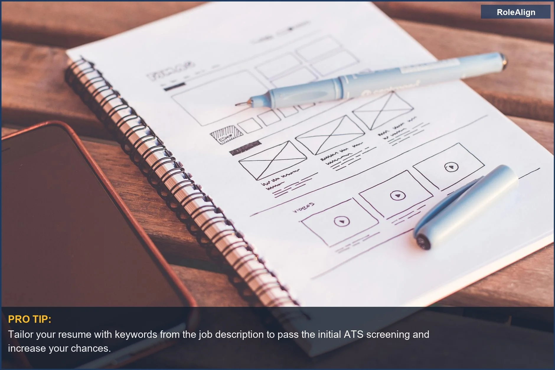 Wireframe sketches on a notebook, representing the initial stages of the job application process after clicking apply.