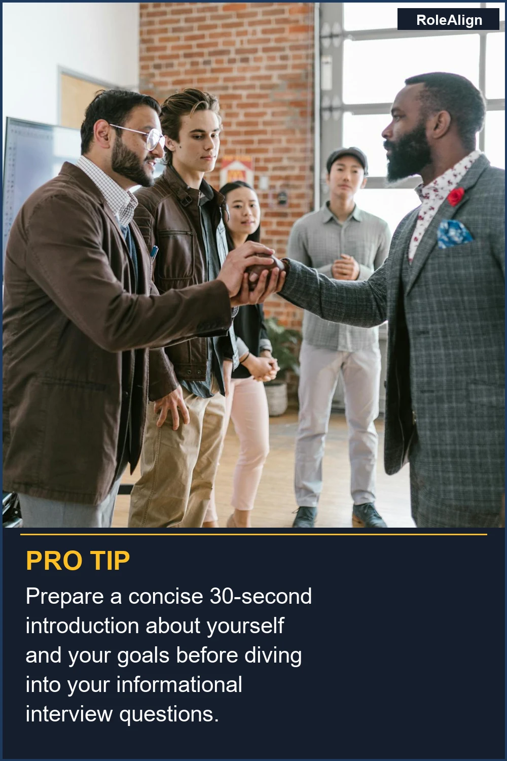 Prepare a concise 30-second introduction about yourself and your goals before diving into your informational interview questions.