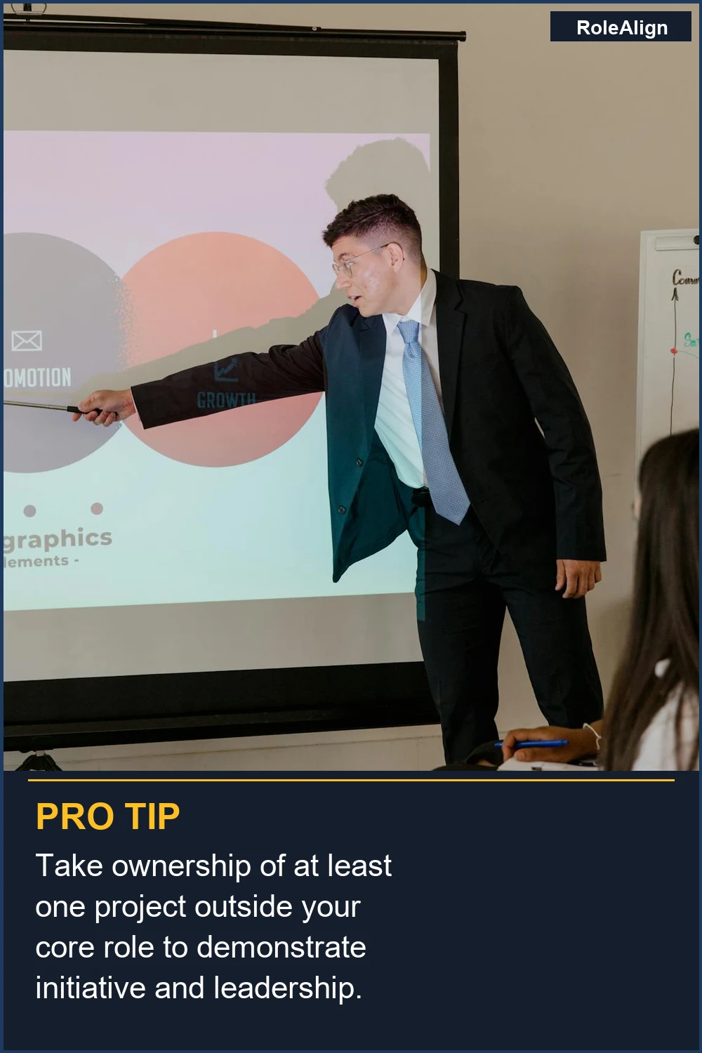 Take ownership of at least one project outside your core role to demonstrate initiative and leadership.