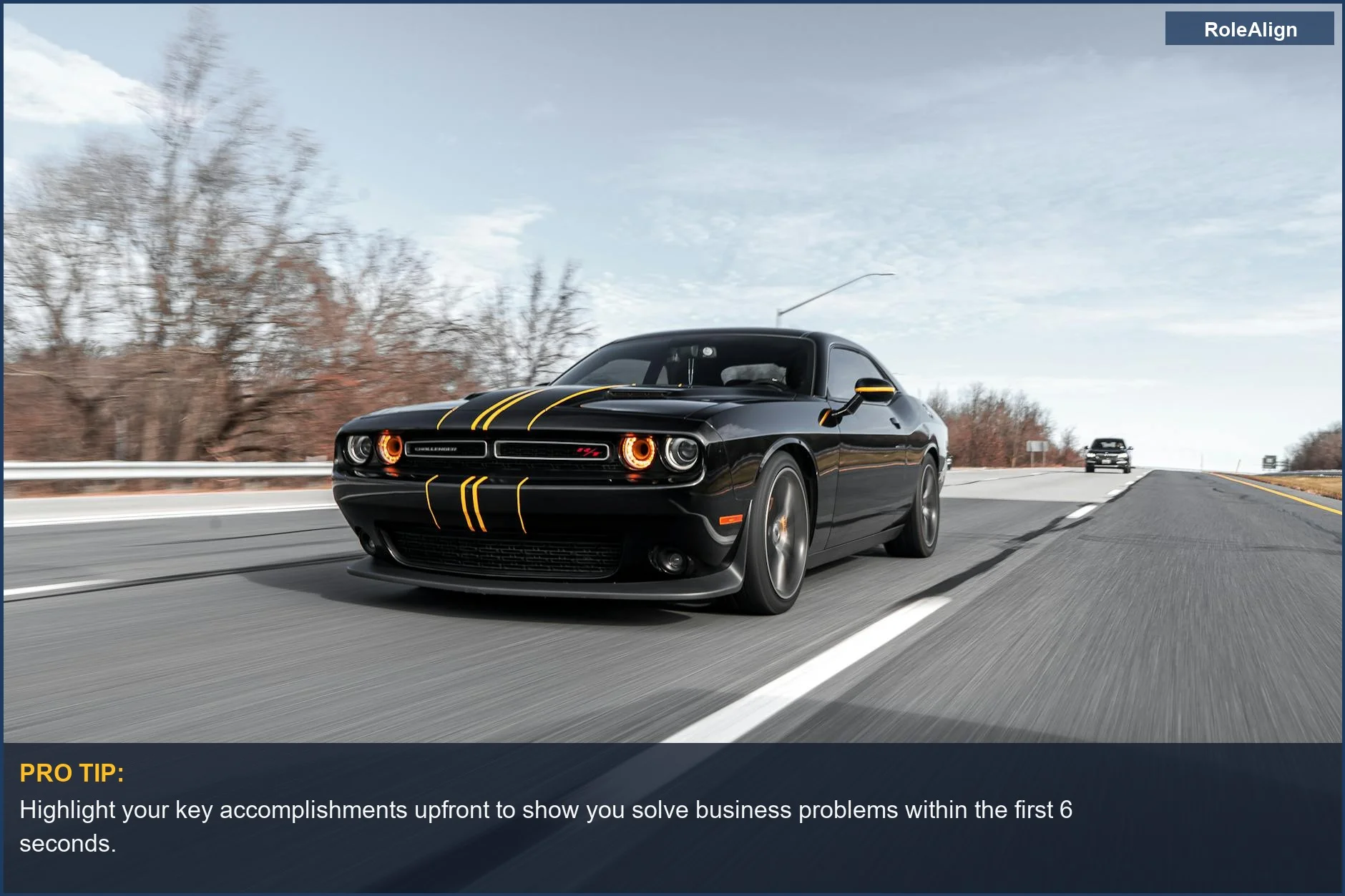 Recruiter resume review focuses on speed; a fast black car symbolizes the rapid match recruiters seek.