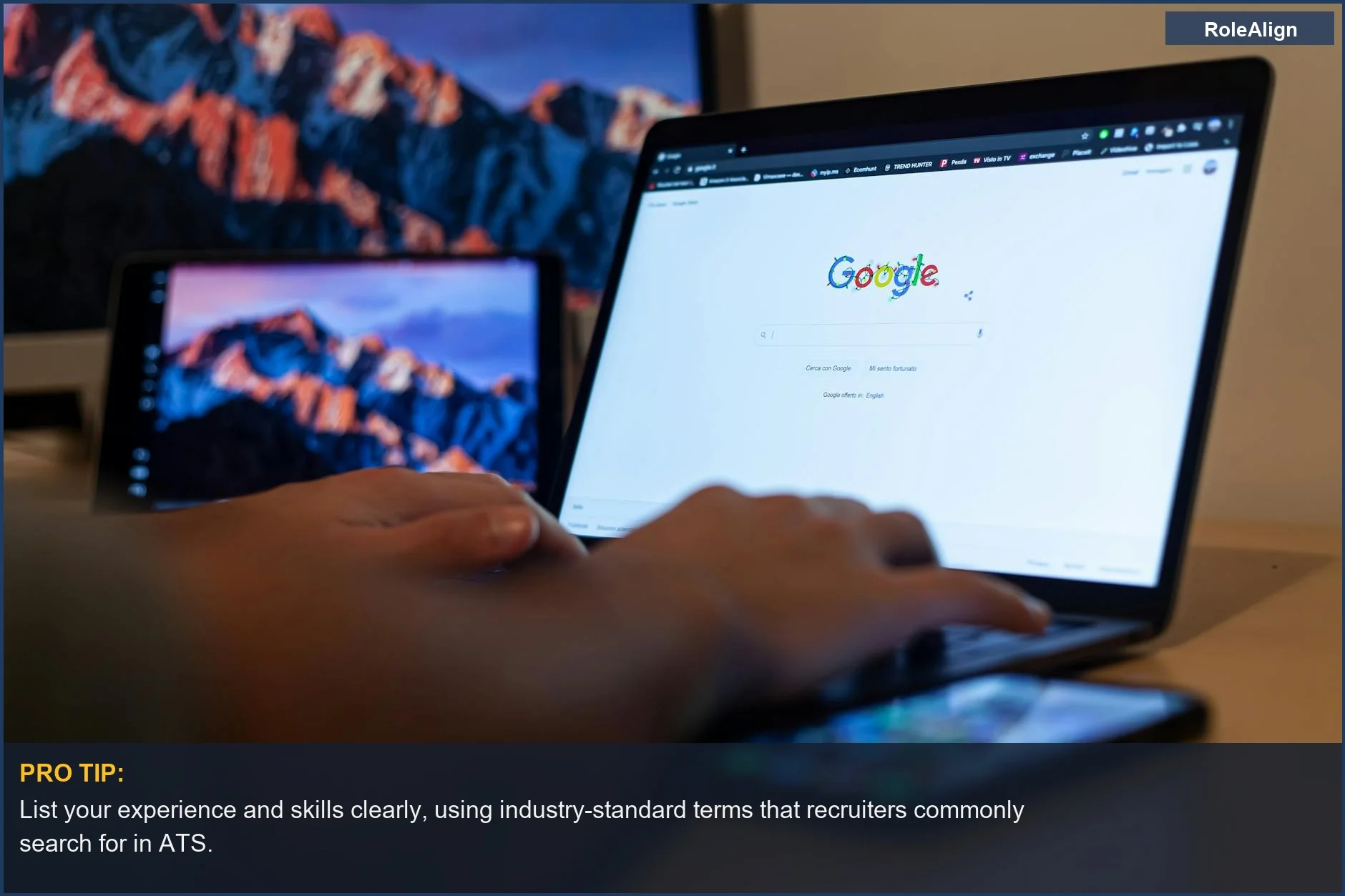 Hands typing on a laptop in a remote work setup, demonstrating recruiter ATS search techniques.
